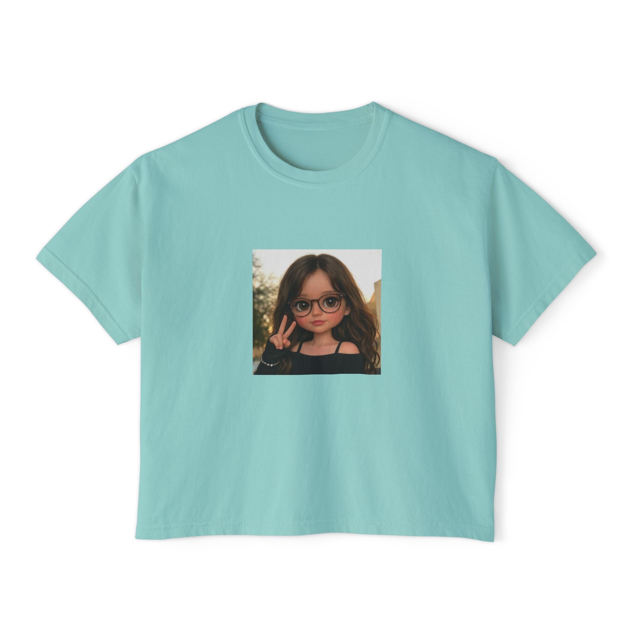 Boxy Tee — Cute Girl Photo Graphic Cropped T‑Shirt