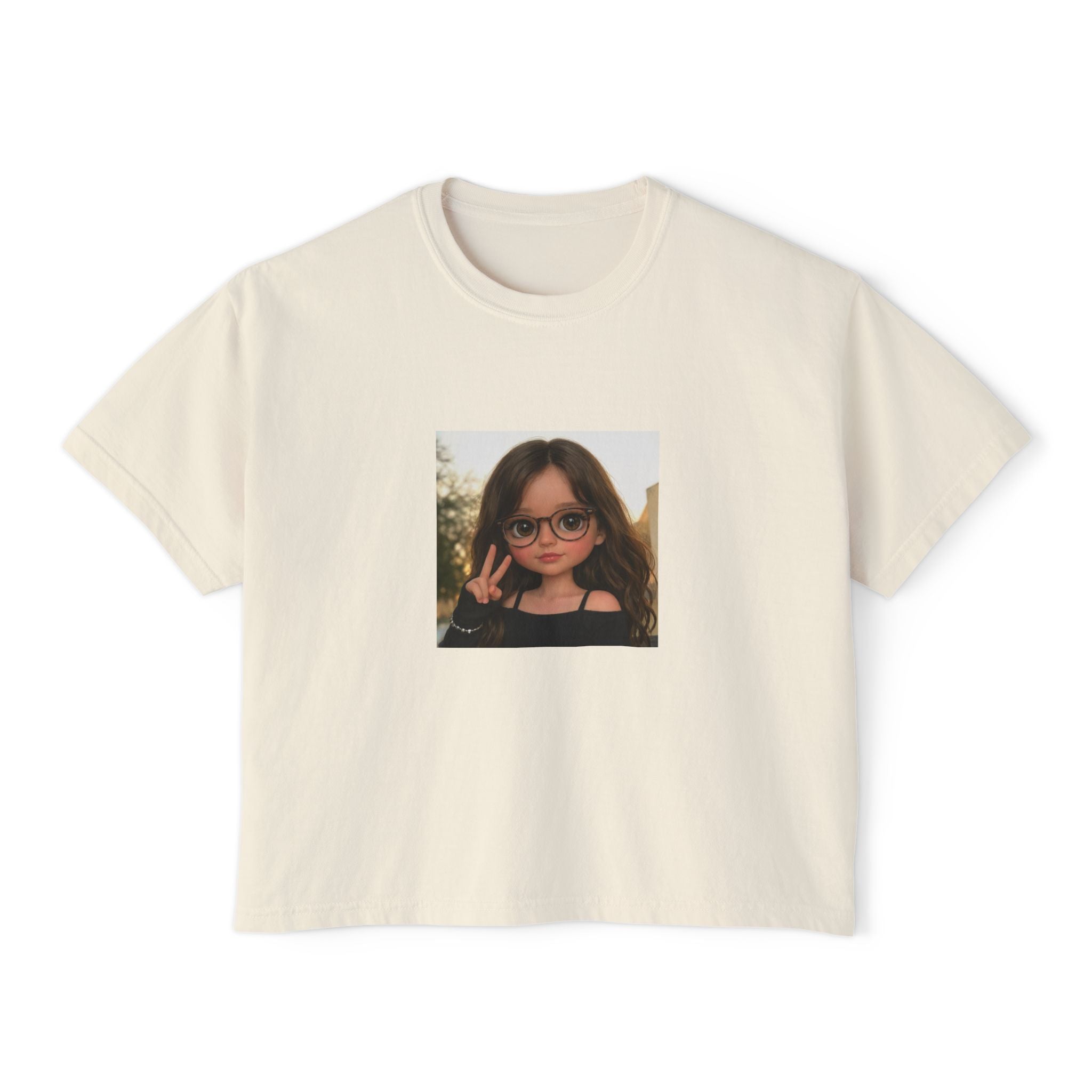 Boxy Tee — Cute Girl Photo Graphic Cropped T‑Shirt