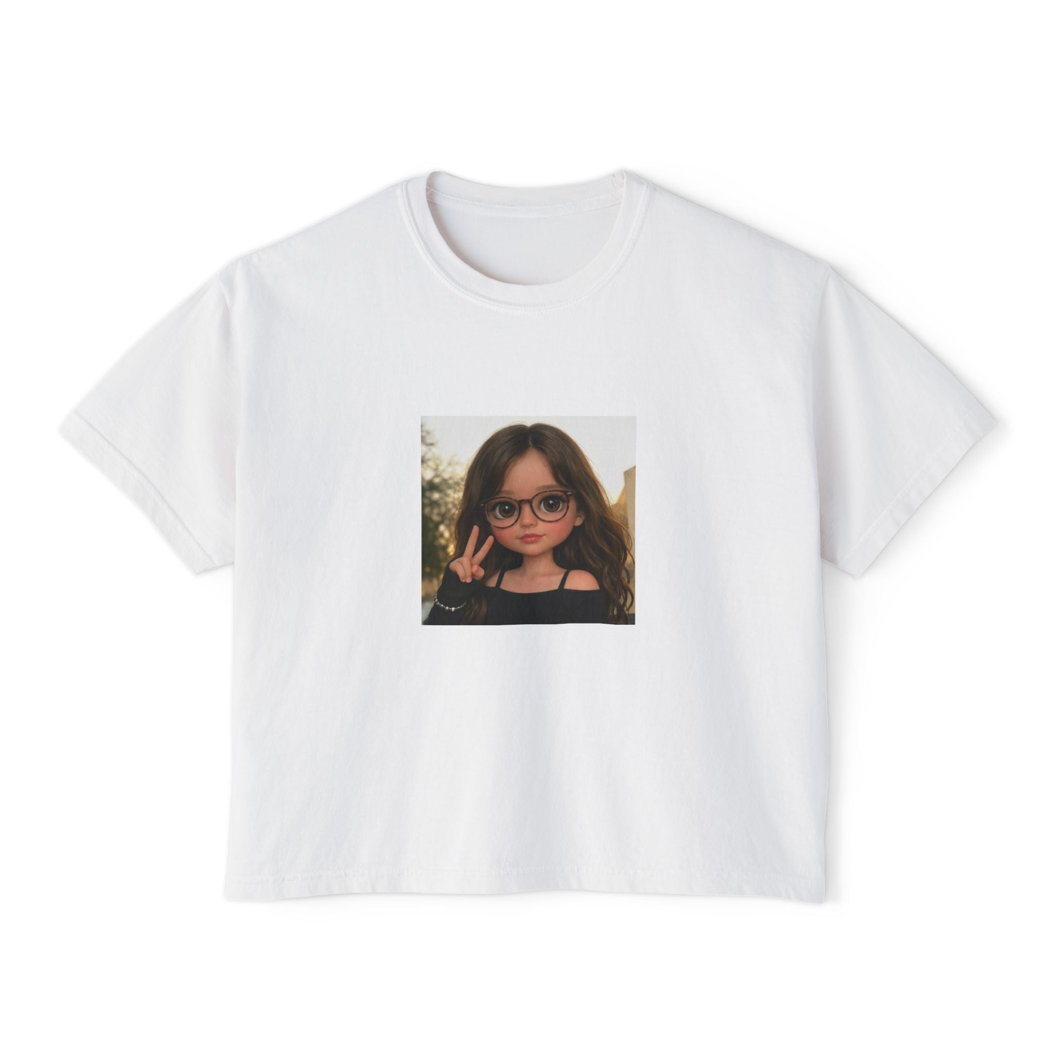 Boxy Tee — Cute Girl Photo Graphic Cropped T‑Shirt