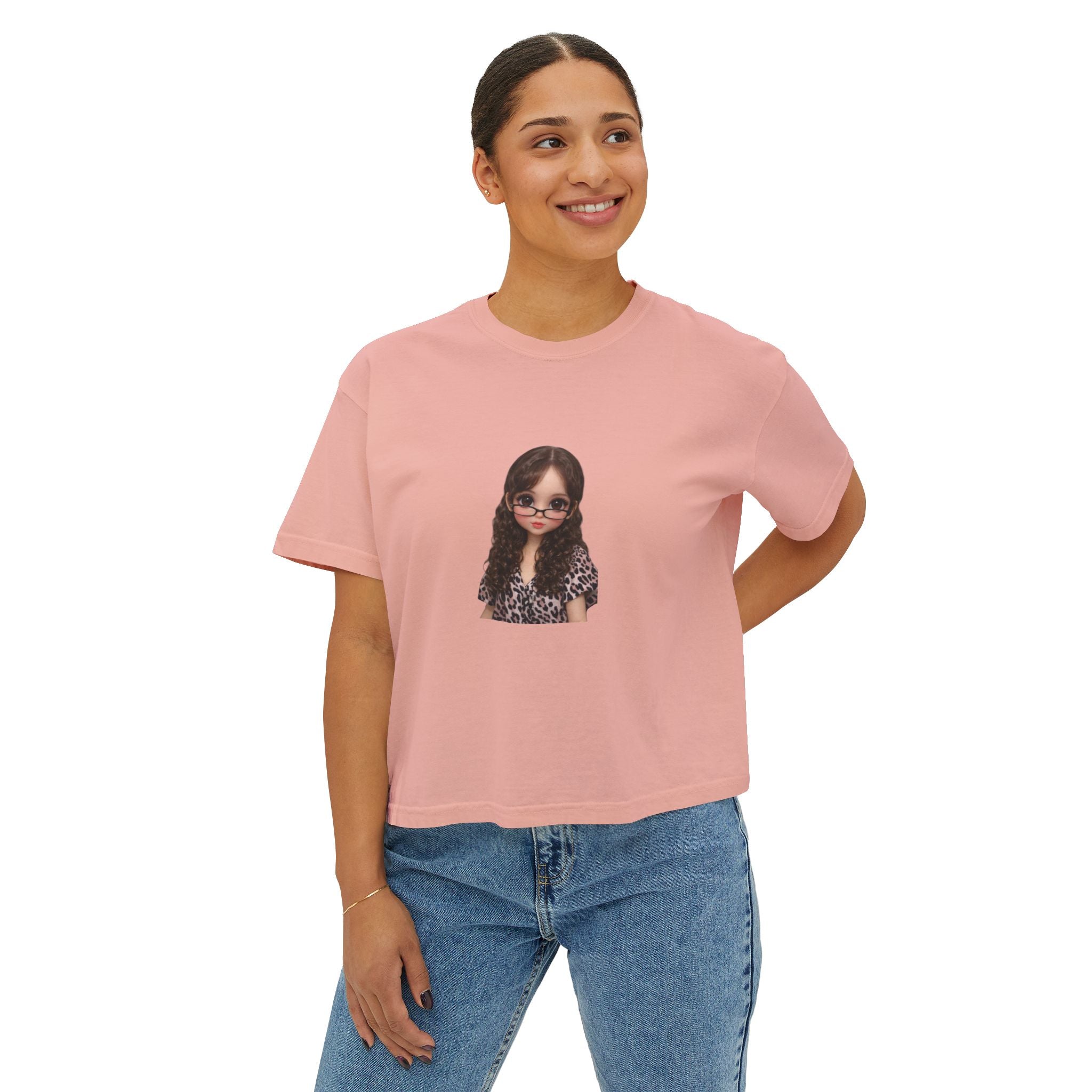 Boxy Tee — Trendy Sunglasses Doll Graphic Women's Cropped Shirt