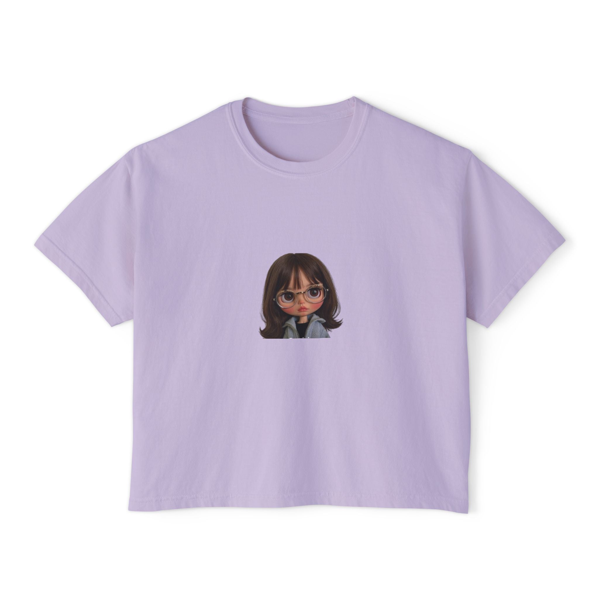 Boxy Tee — Cute Cartoon Girl Graphic Crop Shirt