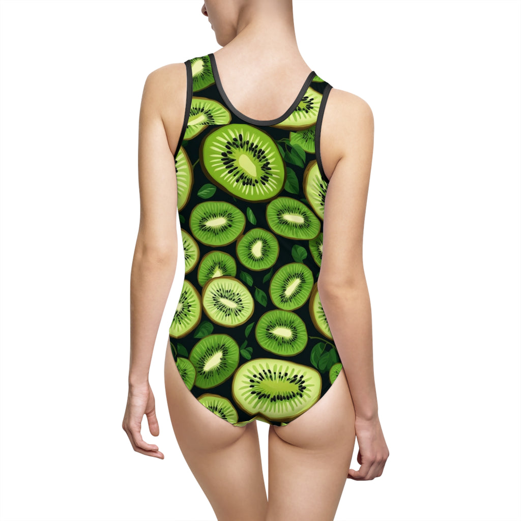 Kiwi Slice One-Piece Swimsuit — Tropical Fruit Print Women’s Bathing Suit