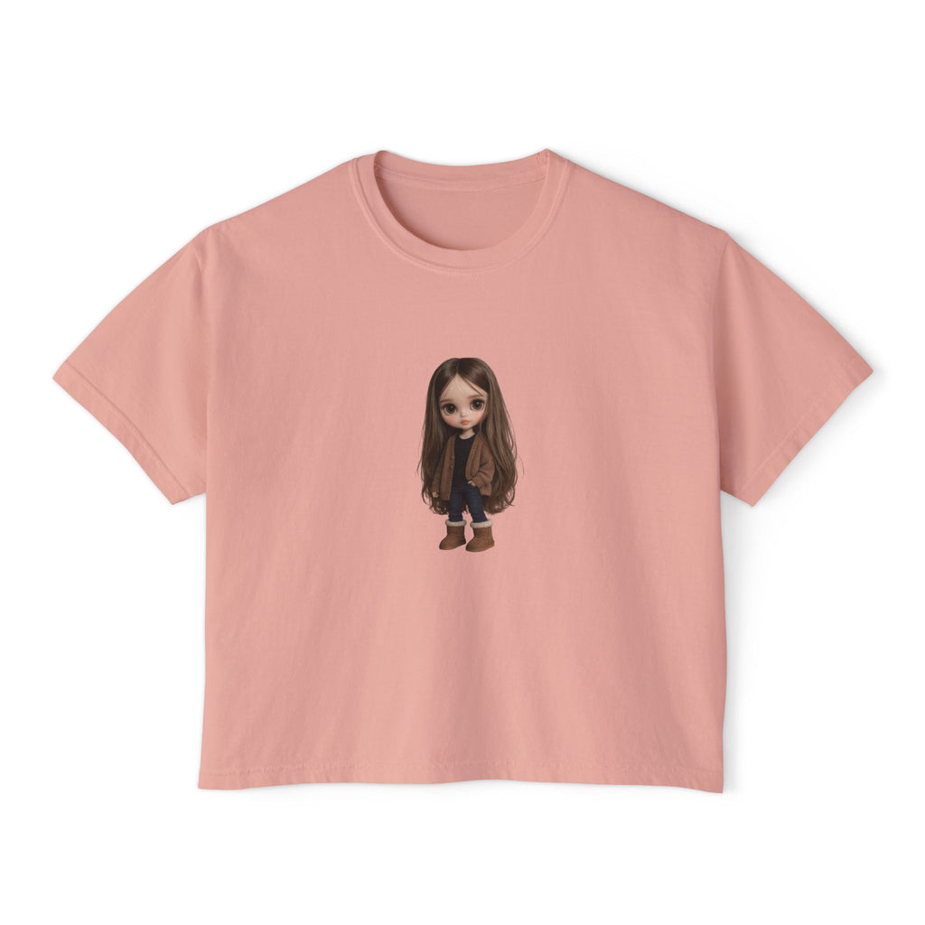 Cute Brown-Haired Doll Graphic Tee — Women's Boxy T-Shirt