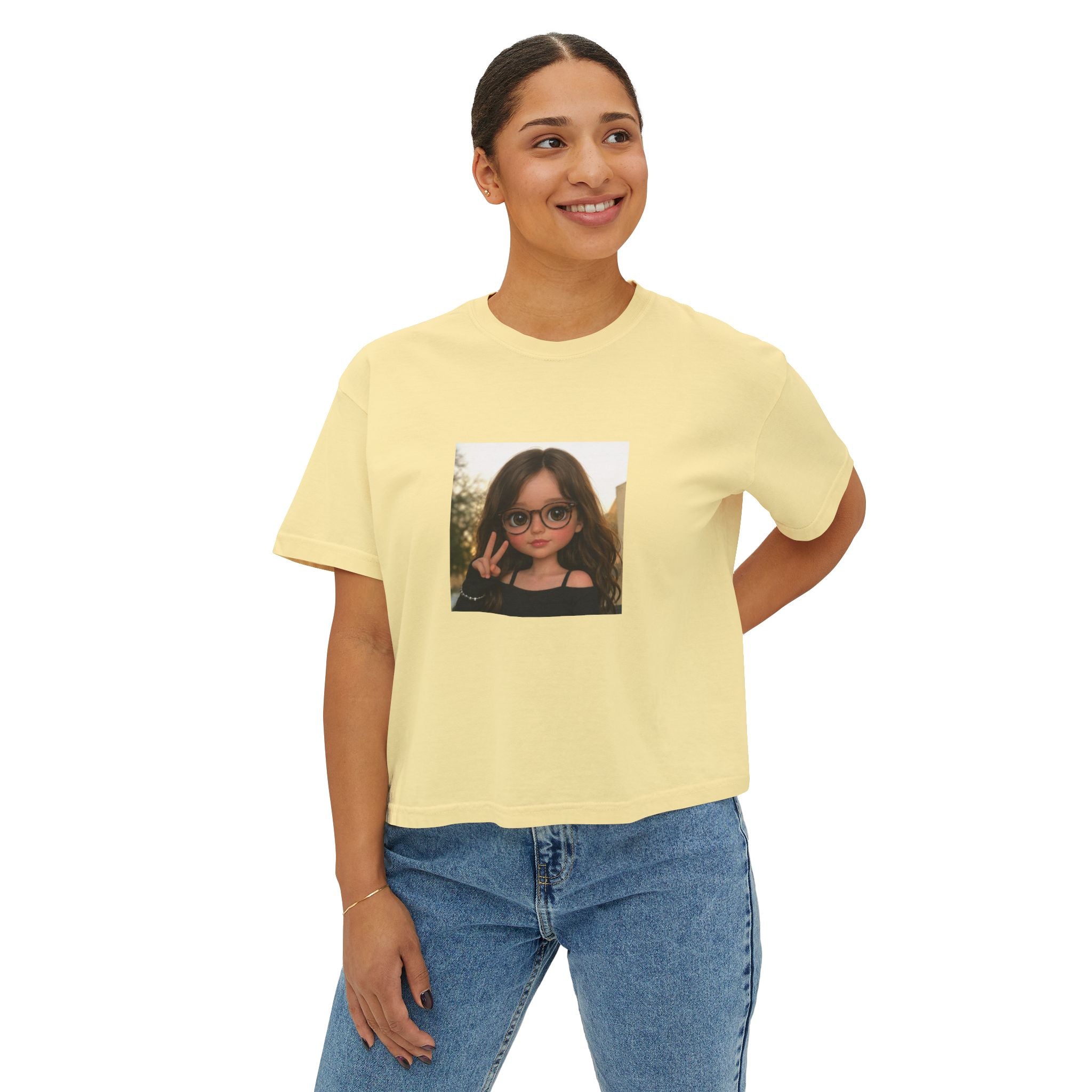 Boxy Tee — Cute Girl Photo Graphic Cropped T‑Shirt