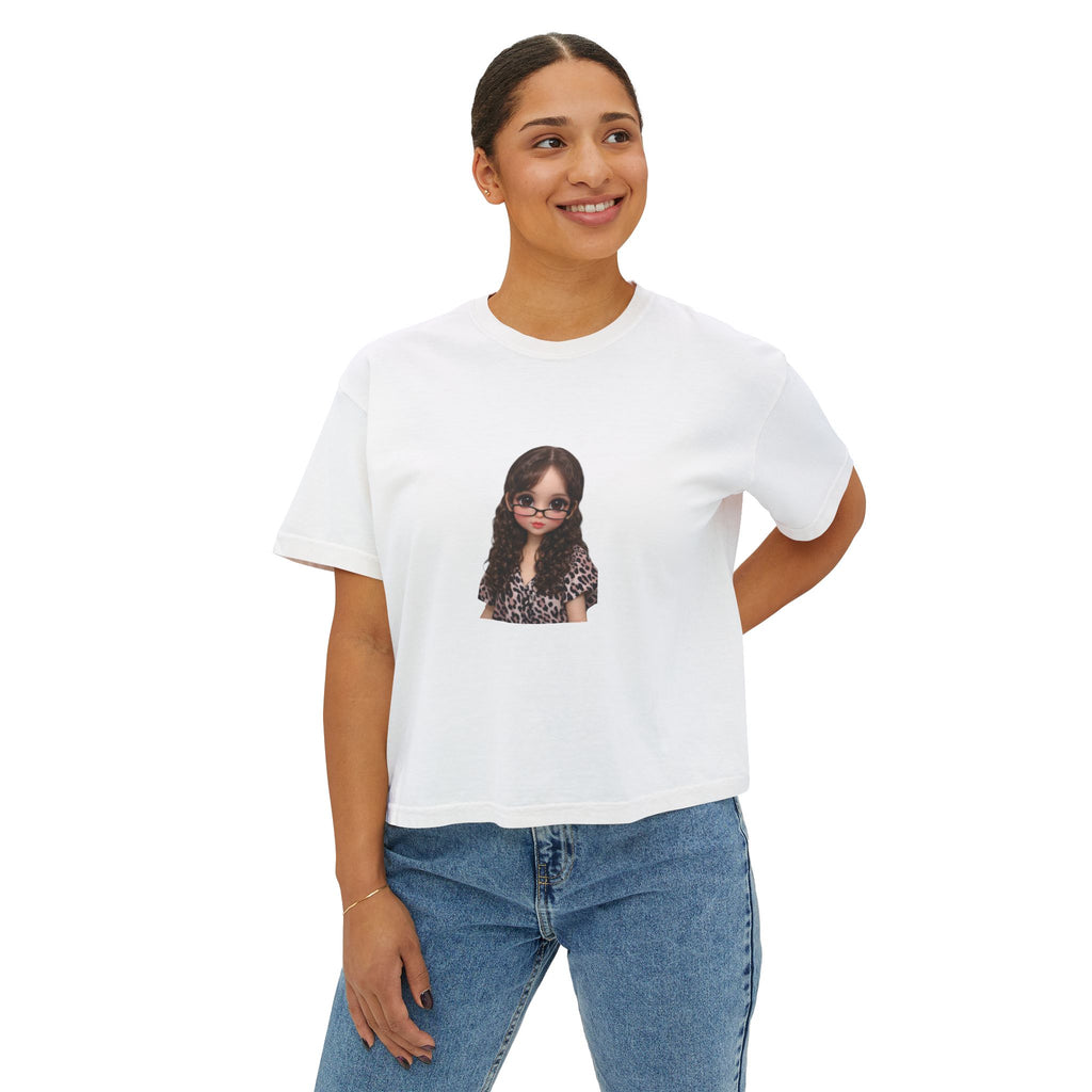 Boxy Tee — Trendy Sunglasses Doll Graphic Women's Cropped Shirt