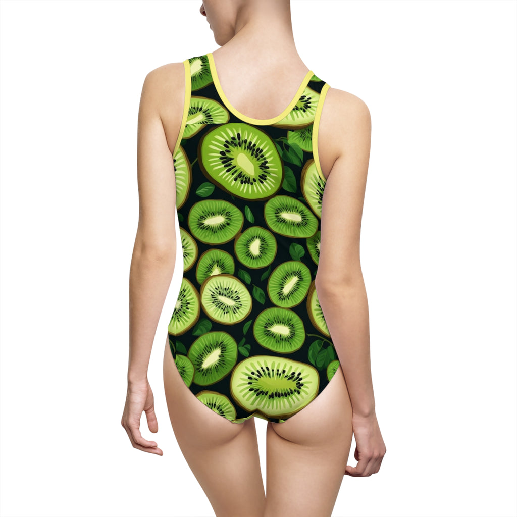 Kiwi Slice One-Piece Swimsuit — Tropical Fruit Print Women’s Bathing Suit