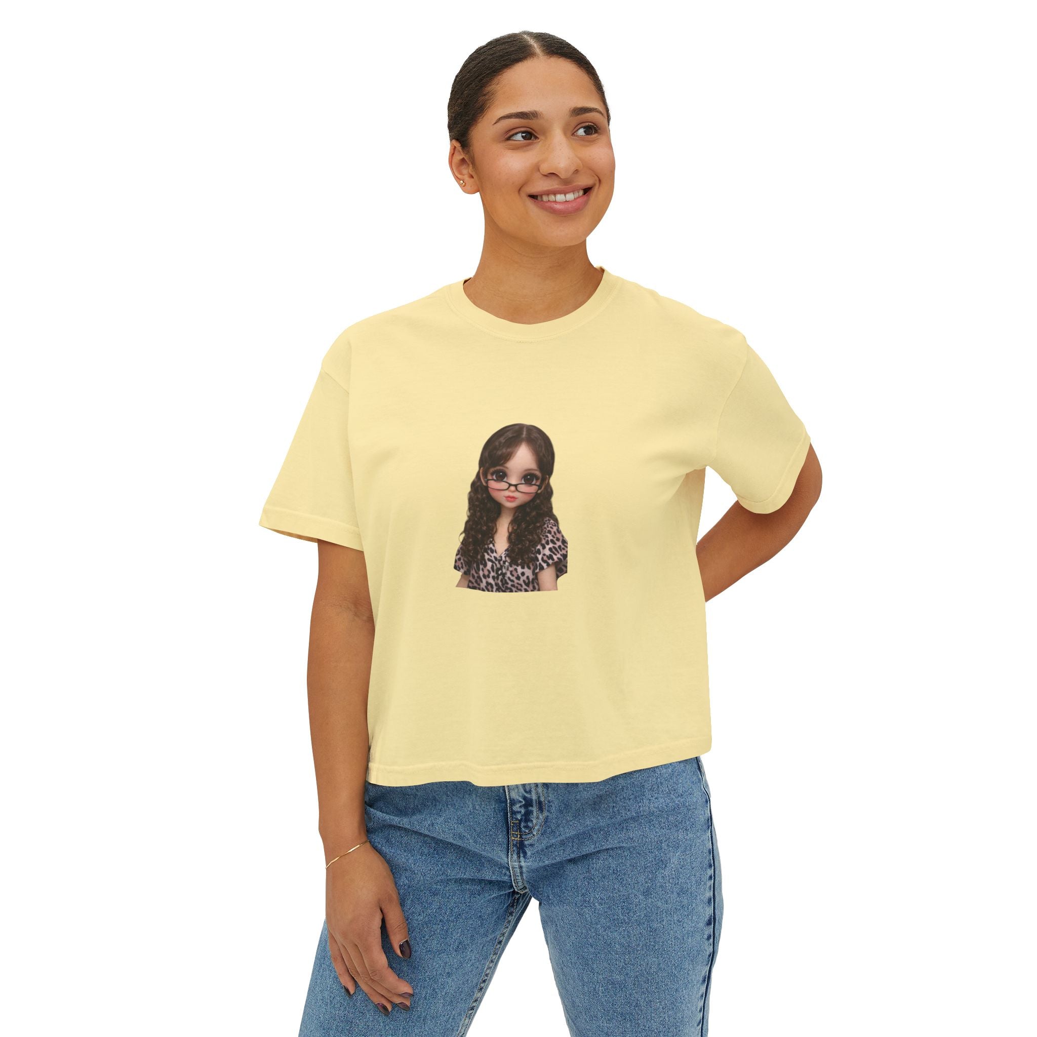 Boxy Tee — Trendy Sunglasses Doll Graphic Women's Cropped Shirt