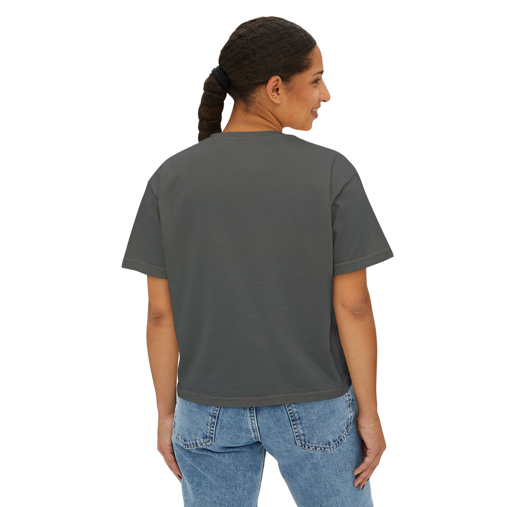 Cute Doll Face Women's Boxy Tee — Short Bob Glasses Graphic Top