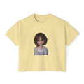Cute Doll Face Women's Boxy Tee — Short Bob Glasses Graphic Top