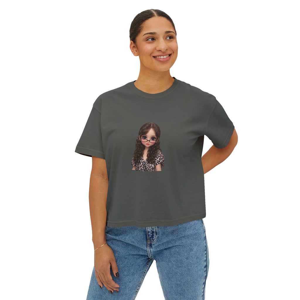Boxy Tee — Trendy Sunglasses Doll Graphic Women's Cropped Shirt
