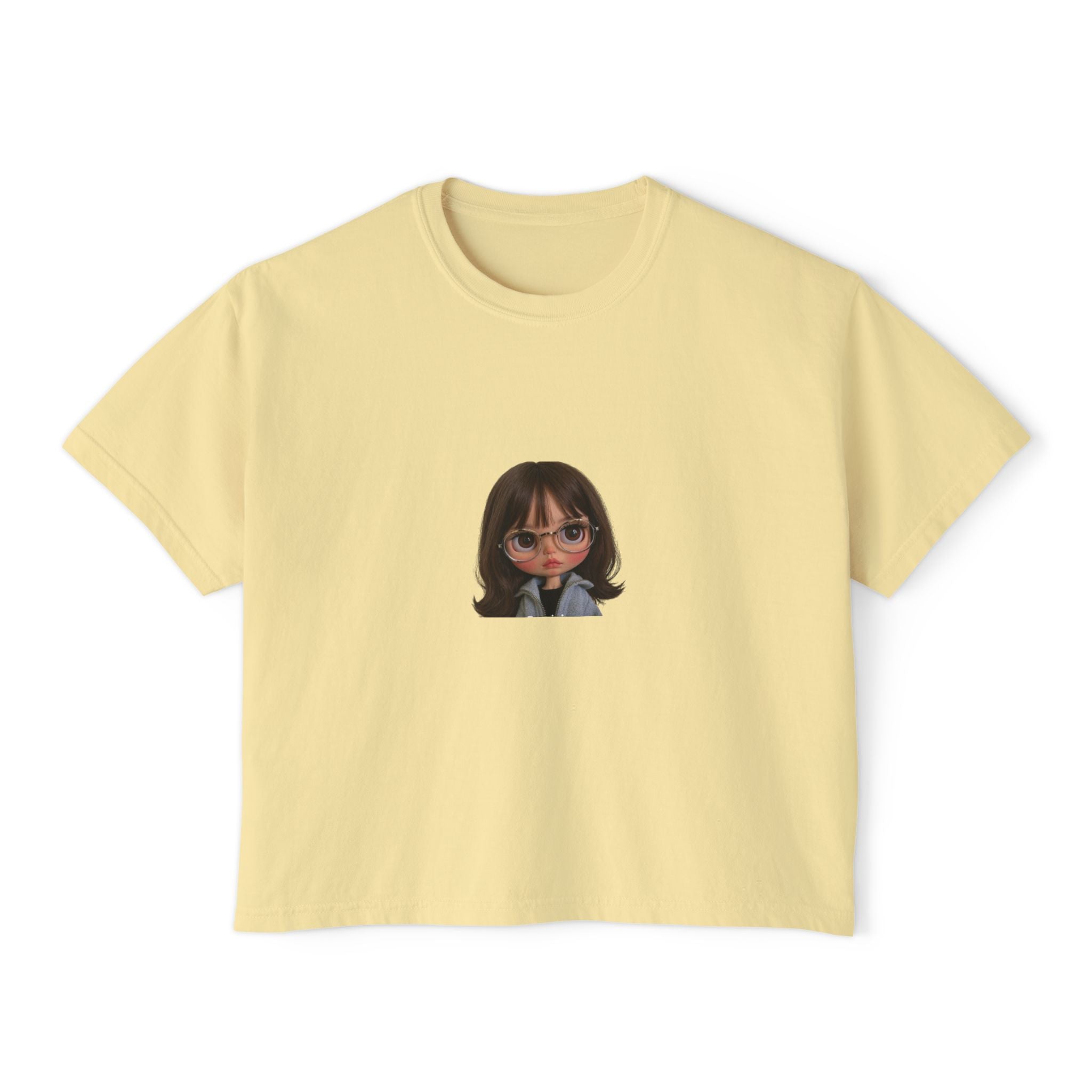 Boxy Tee — Cute Cartoon Girl Graphic Crop Shirt
