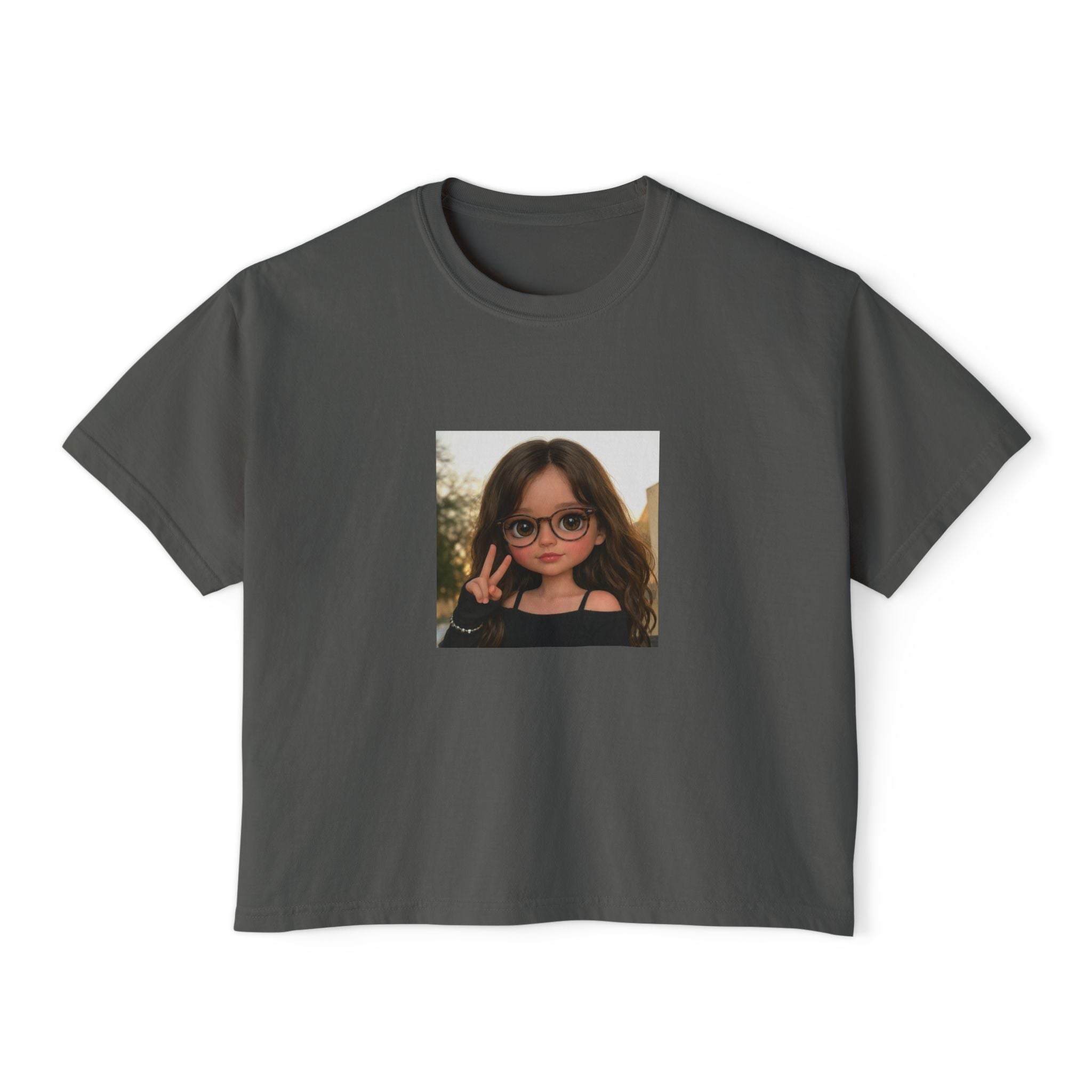 Boxy Tee — Cute Girl Photo Graphic Cropped T‑Shirt