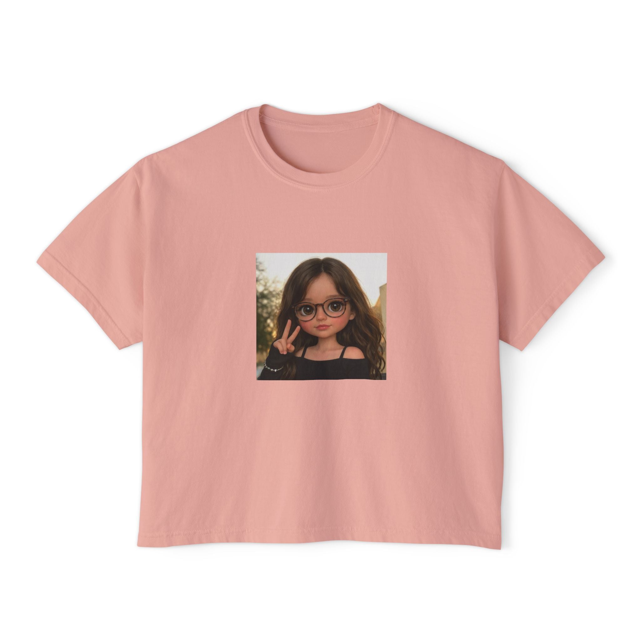 Boxy Tee — Cute Girl Photo Graphic Cropped T‑Shirt
