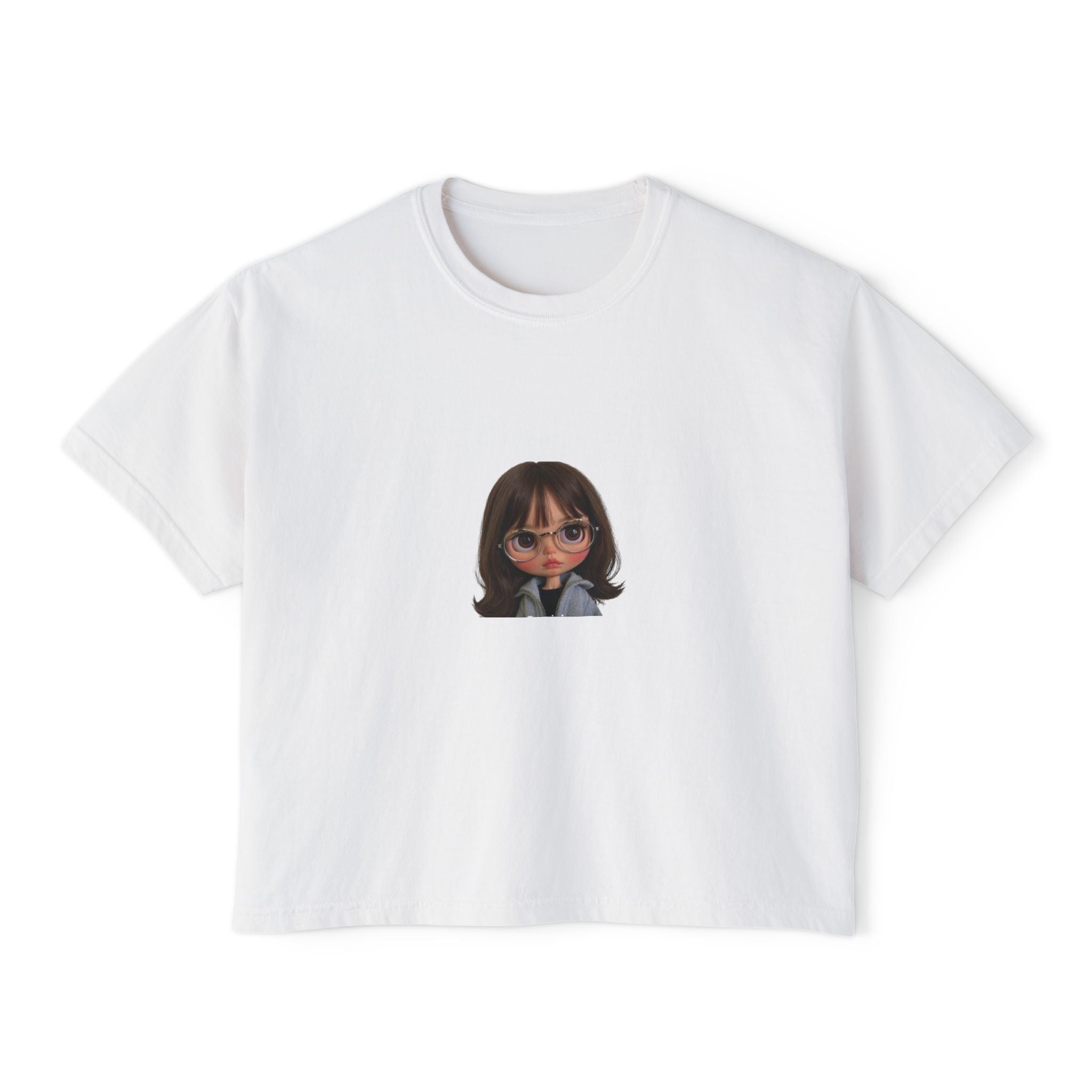 Boxy Tee — Cute Cartoon Girl Graphic Crop Shirt