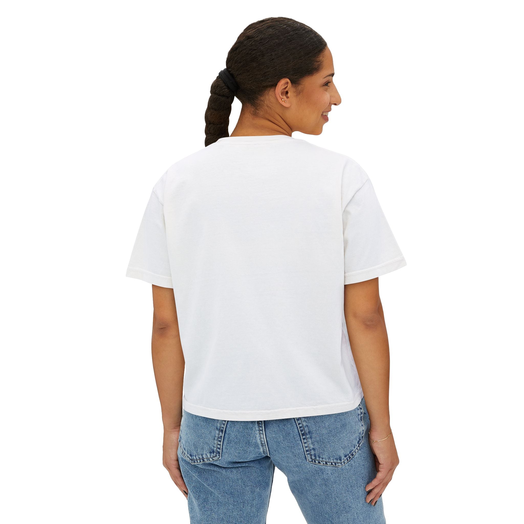 Boxy Tee with Cute Doll Graphic — Women's Casual Cropped T‑Shirt