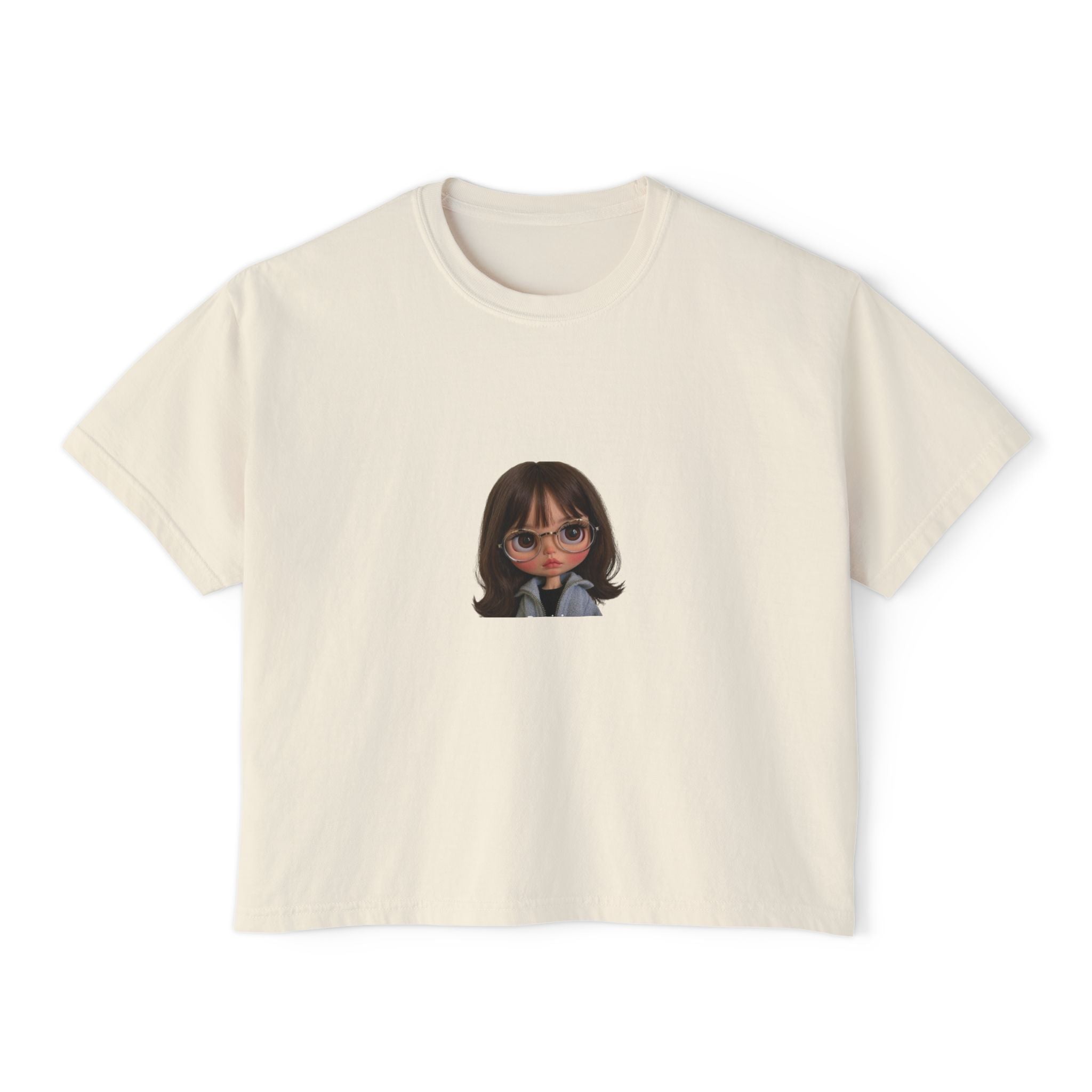 Boxy Tee — Cute Cartoon Girl Graphic Crop Shirt