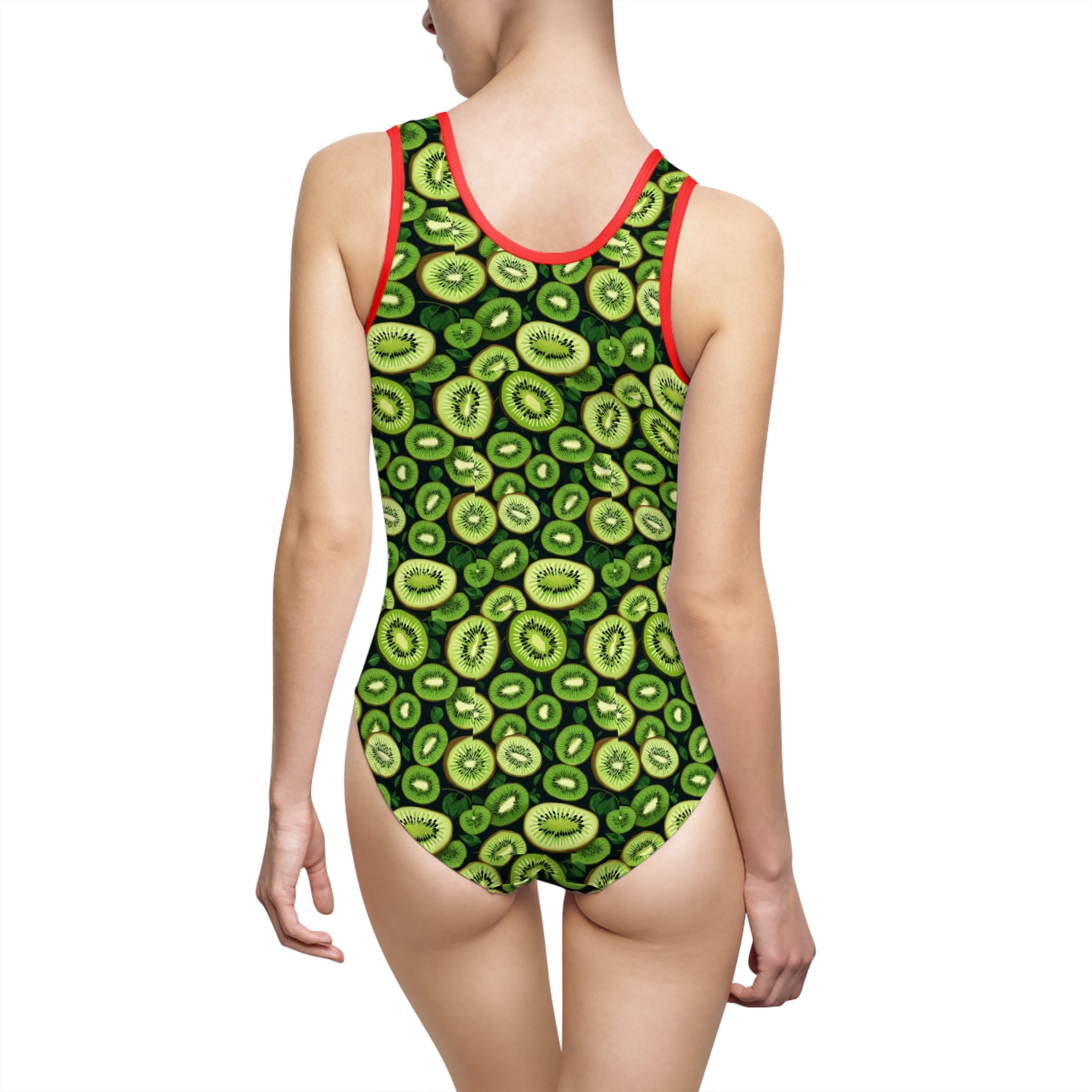 Kiwi Slice One-Piece Swimsuit — Fruit Pattern Bathing Suit for Women