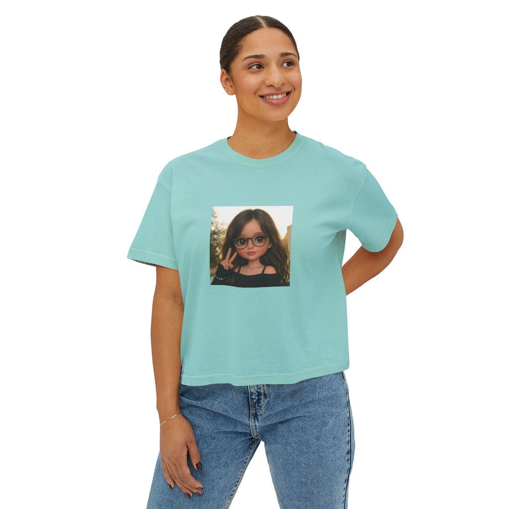 Boxy Tee — Cute Girl Photo Graphic Cropped T‑Shirt