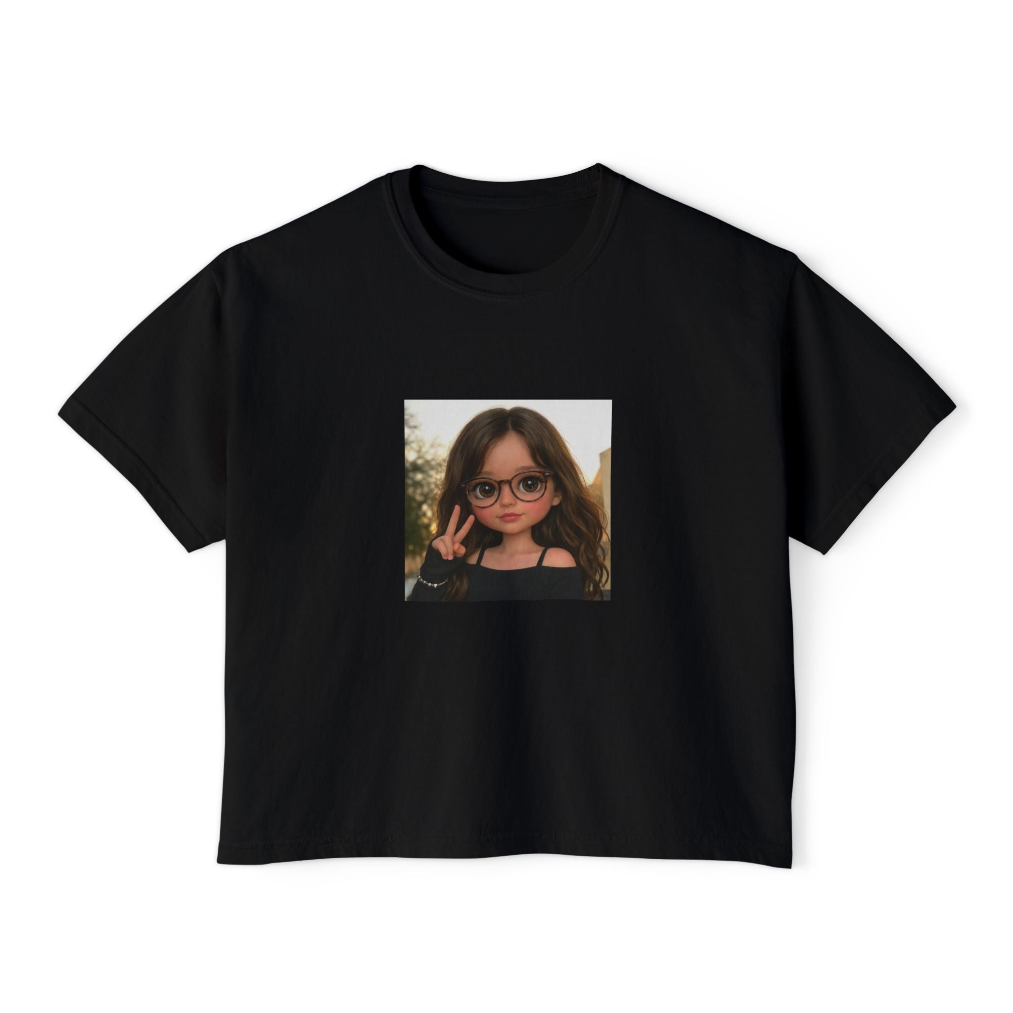 Boxy Tee — Cute Girl Photo Graphic Cropped T‑Shirt