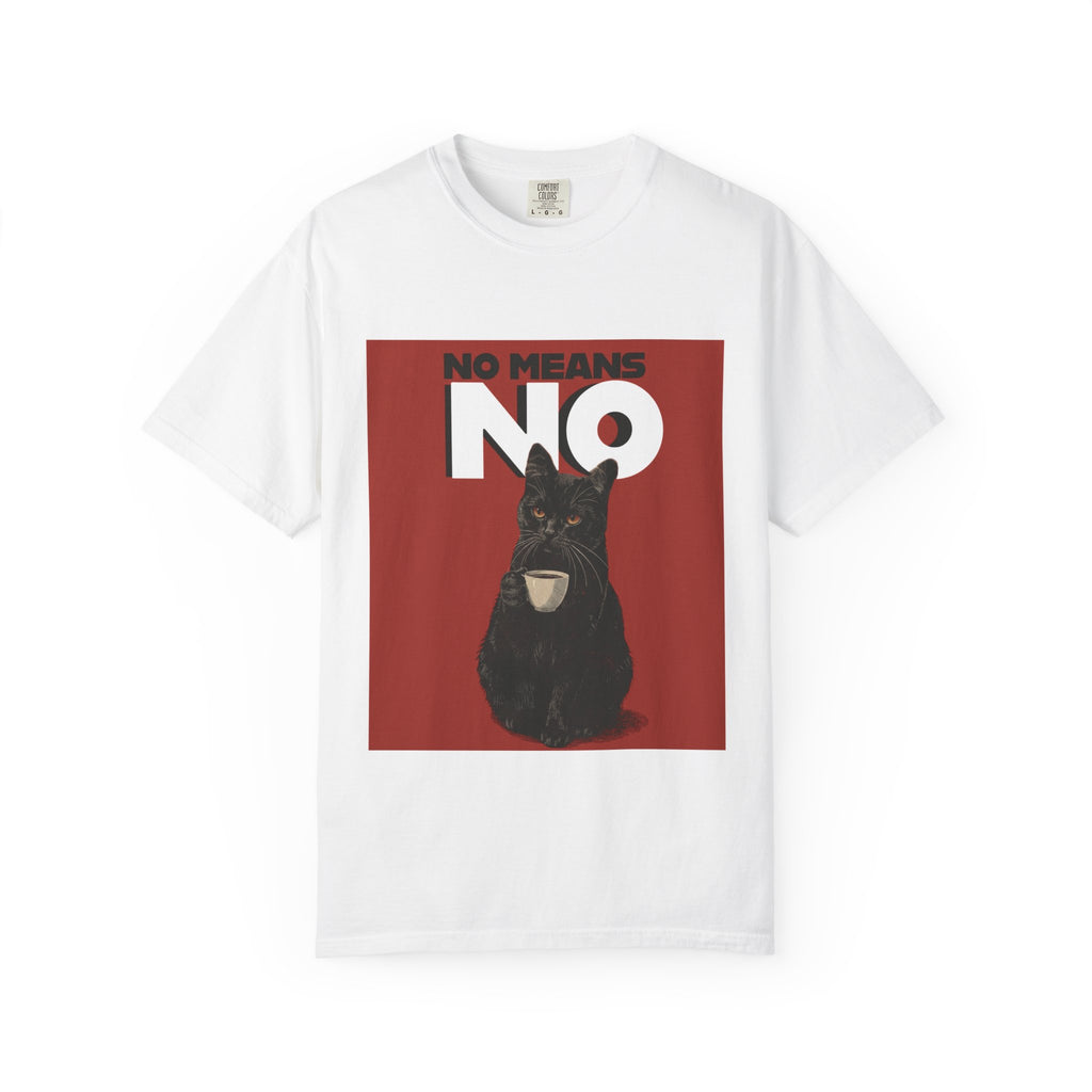 No Means No dog illustration T-Shirt | Black Dog on Red Background