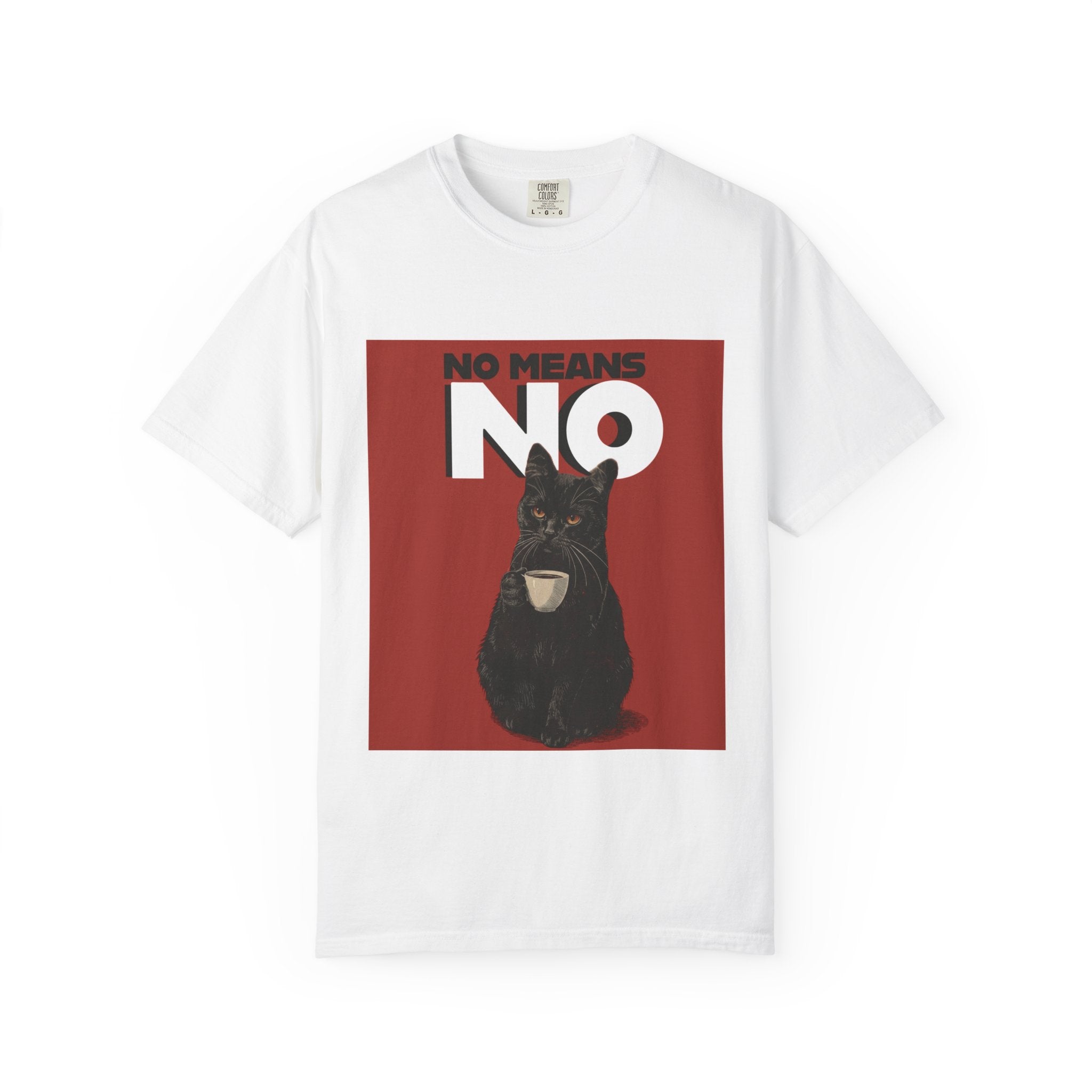 No Means No dog illustration T-Shirt | Black Dog on Red Background
