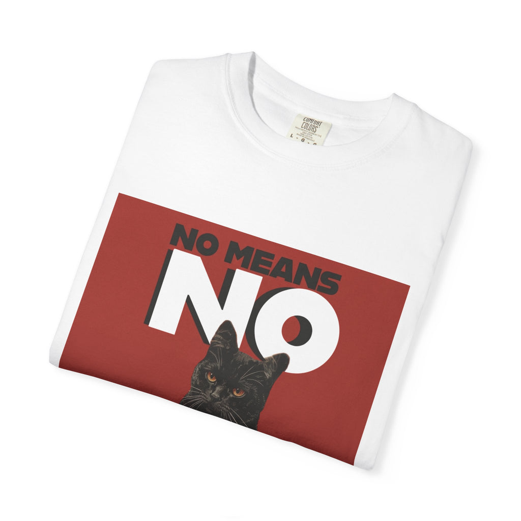 No Means No dog illustration T-Shirt | Black Dog on Red Background