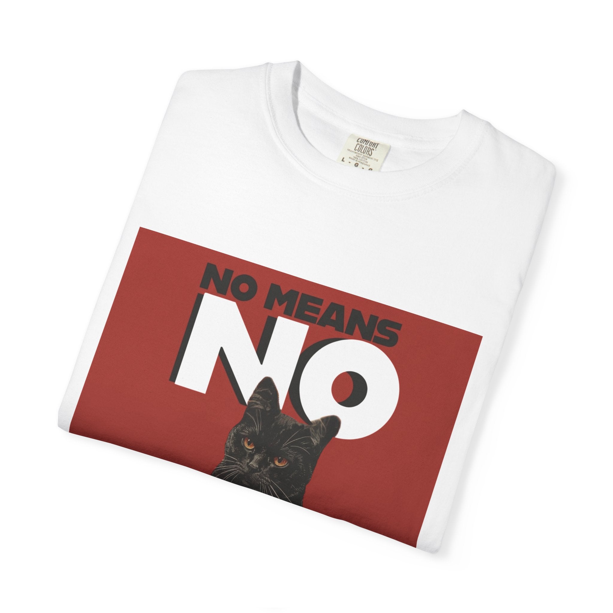 No Means No dog illustration T-Shirt | Black Dog on Red Background