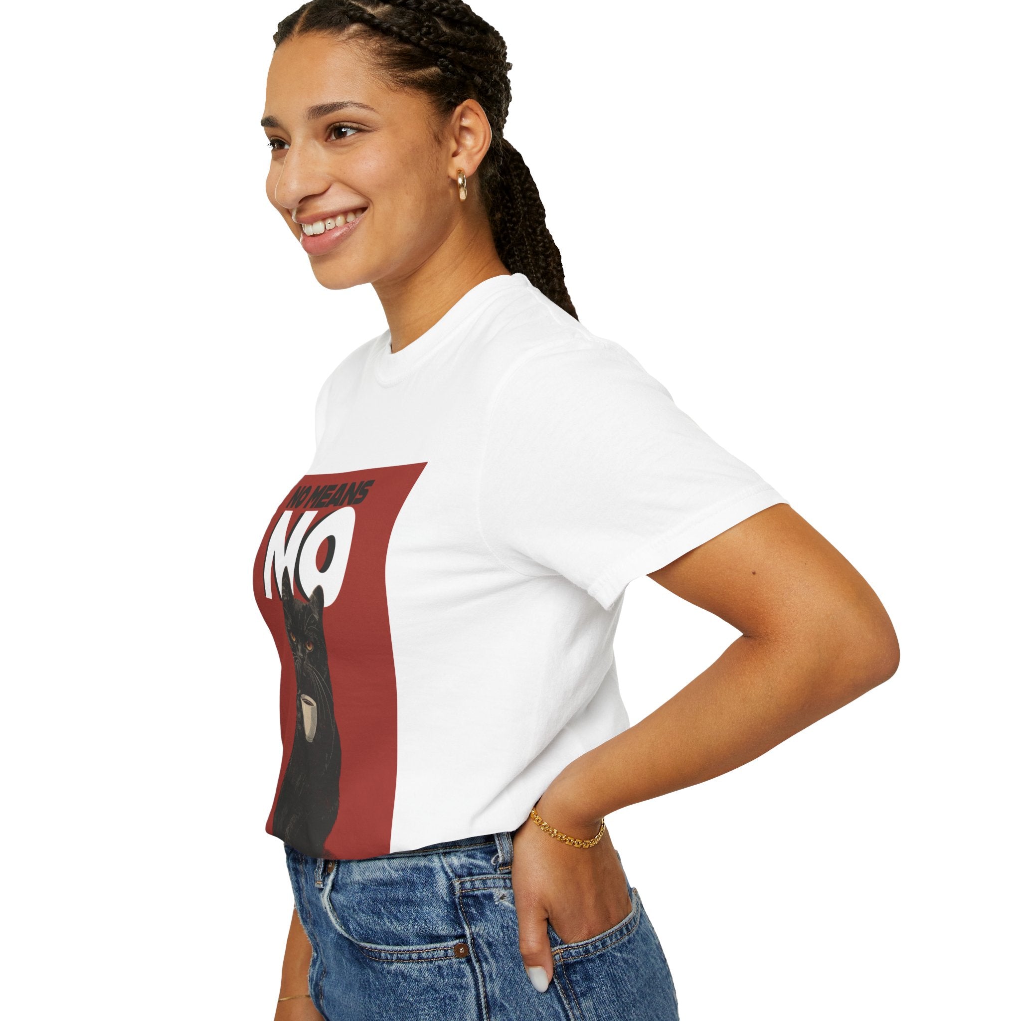 No Means No dog illustration T-Shirt | Black Dog on Red Background