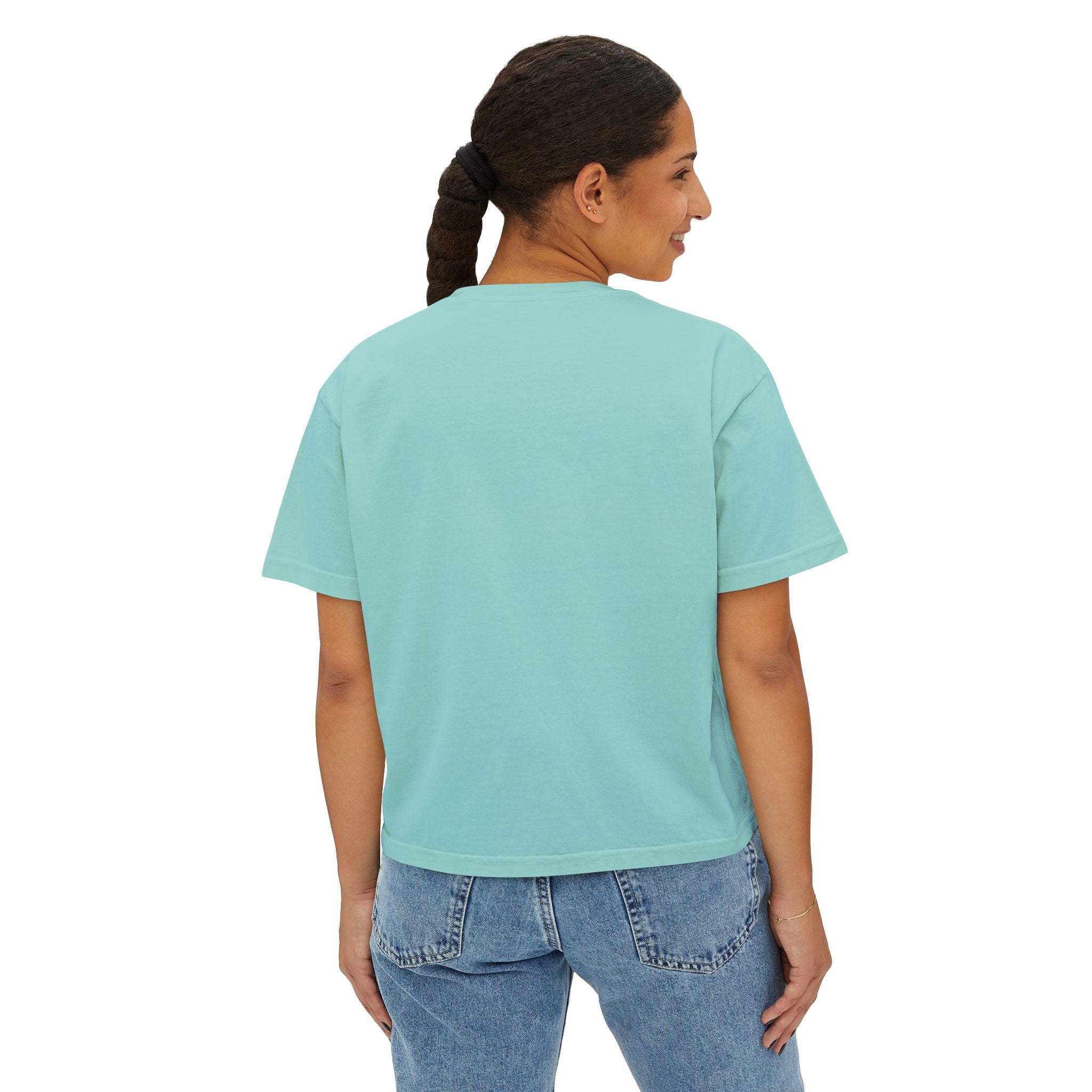 Cute Doll Face Women's Boxy Tee — Short Bob Glasses Graphic Top