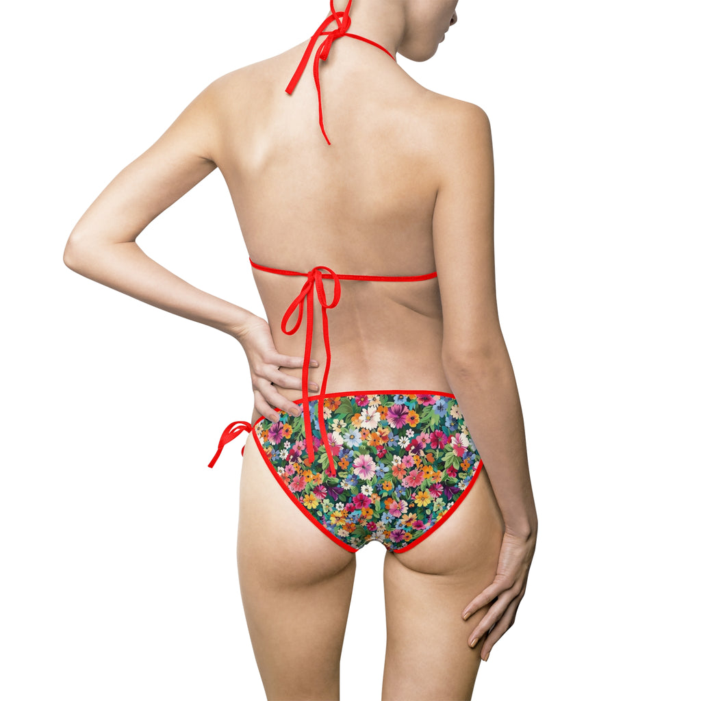 Floral Tie-Side Bikini — Colorful All-Over Print Swimwear