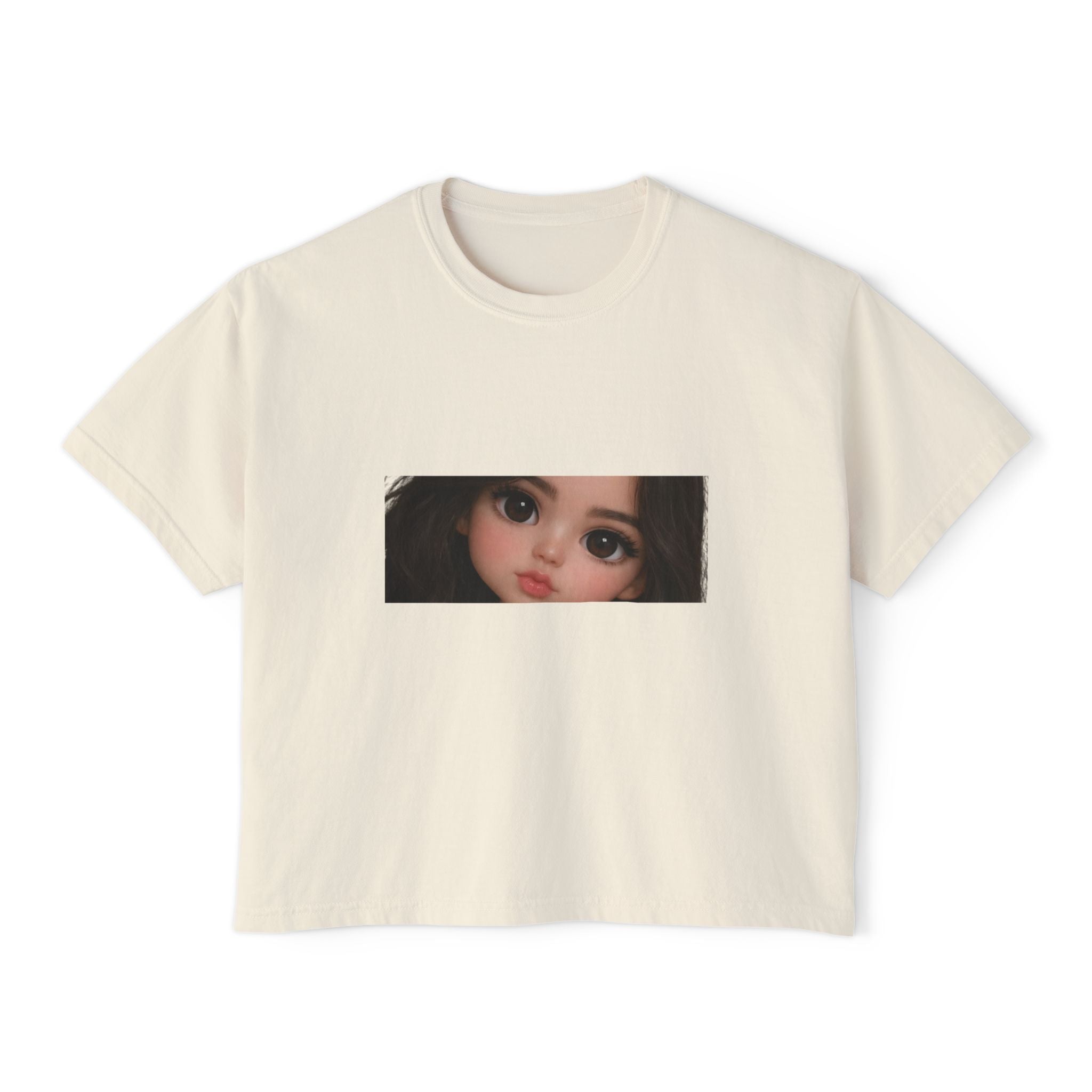 Boxy Tee — Cute Doll Face Graphic Crop T‑Shirt