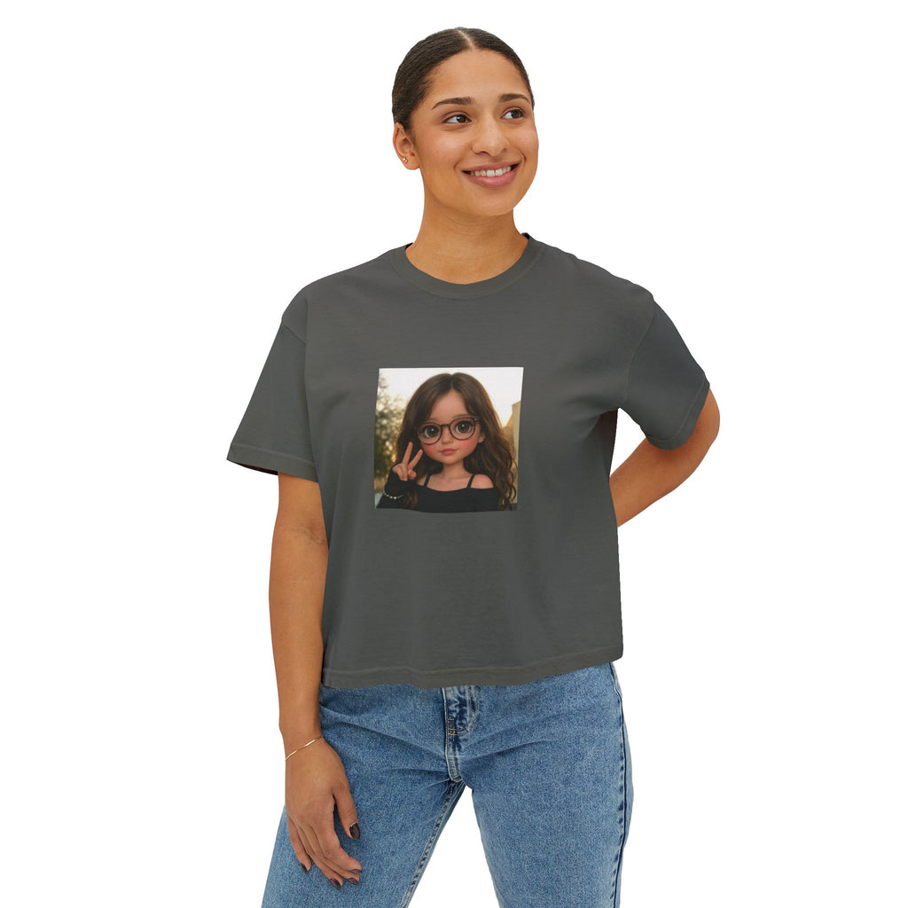 Boxy Tee — Cute Girl Photo Graphic Cropped T‑Shirt