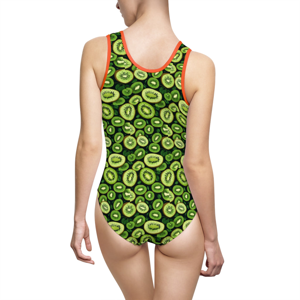 Kiwi Slice One-Piece Swimsuit — Fruit Pattern Bathing Suit for Women