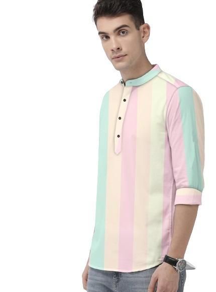 Men's Color Block Spread Collar Casual Shirt