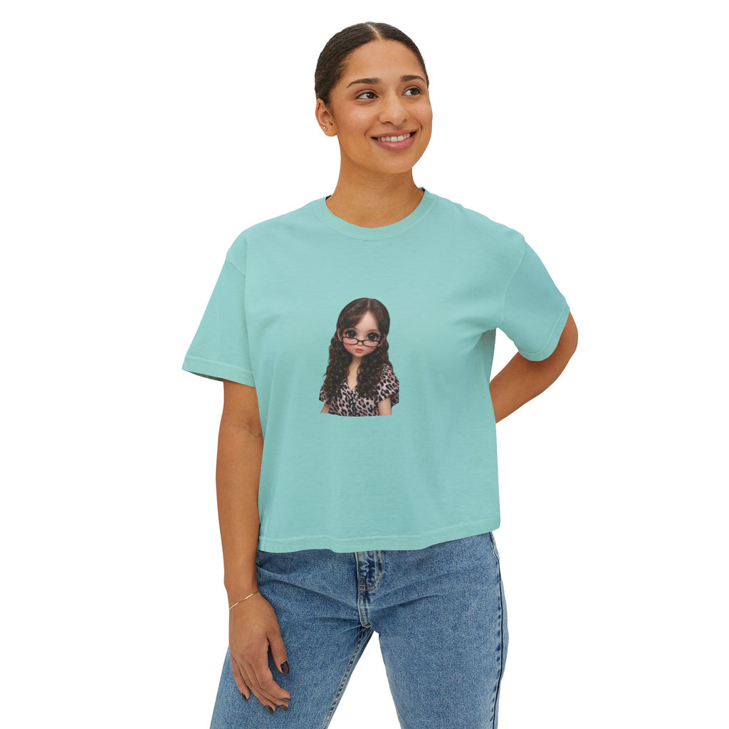 Boxy Tee — Trendy Sunglasses Doll Graphic Women's Cropped Shirt