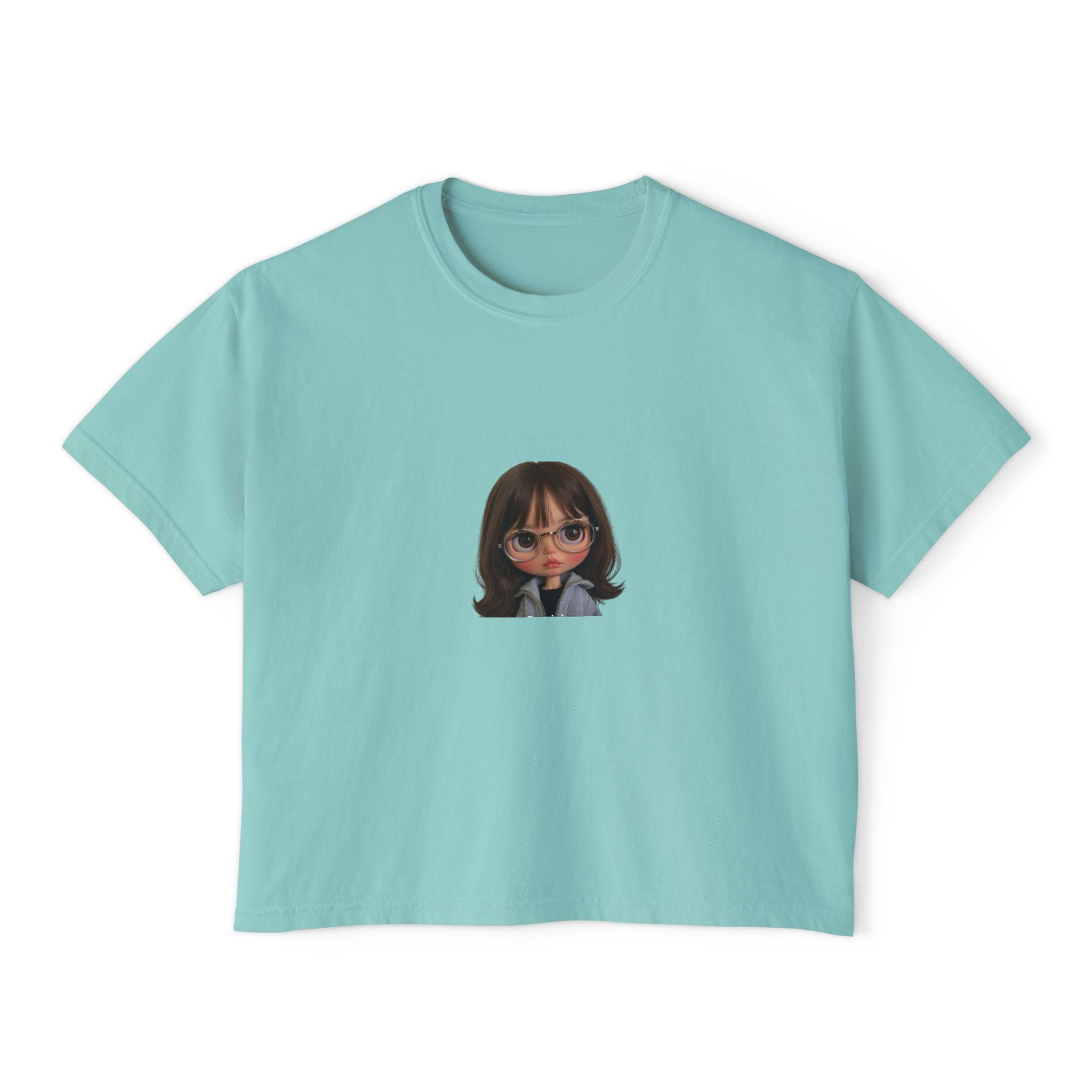 Boxy Tee — Cute Cartoon Girl Graphic Crop Shirt