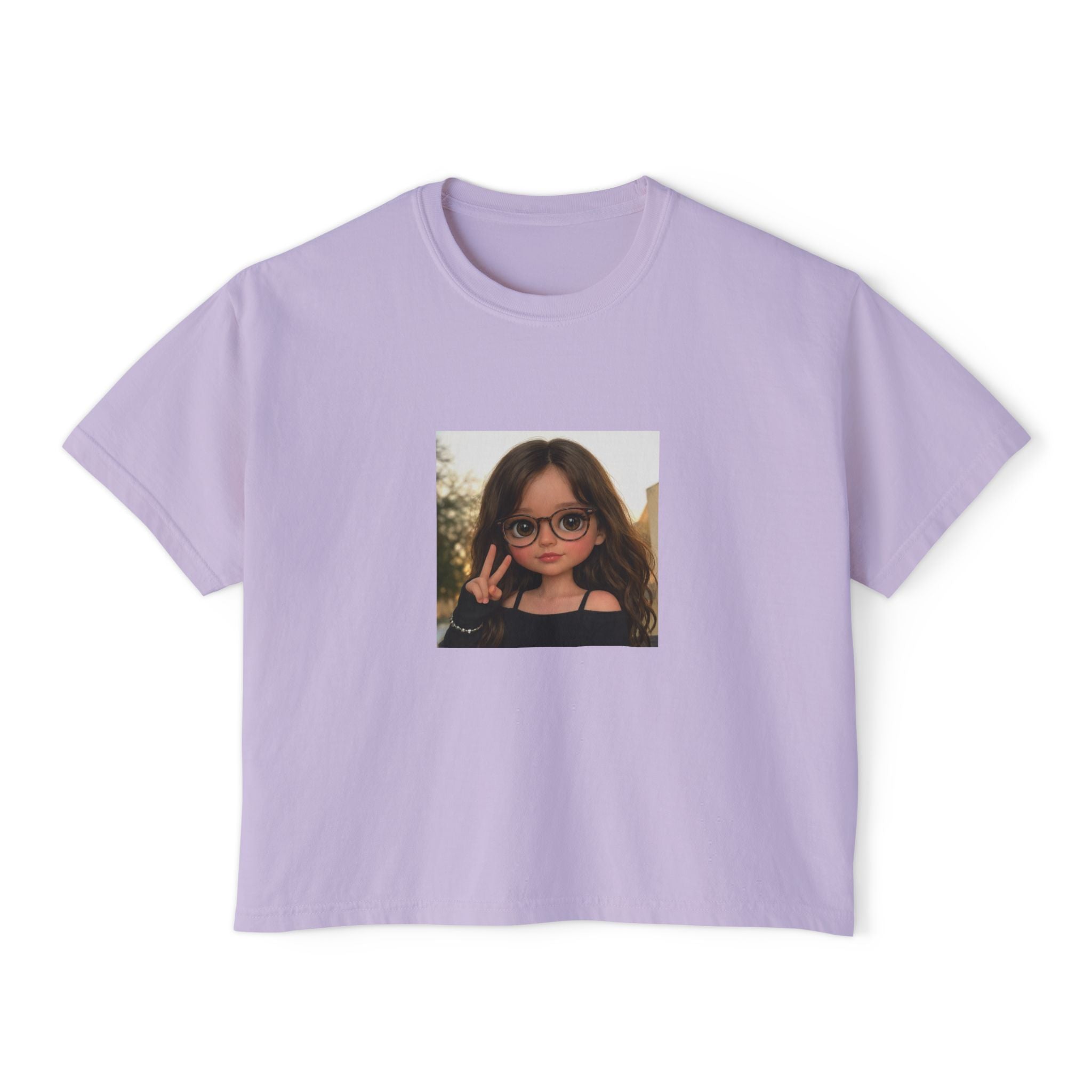 Boxy Tee — Cute Girl Photo Graphic Cropped T‑Shirt