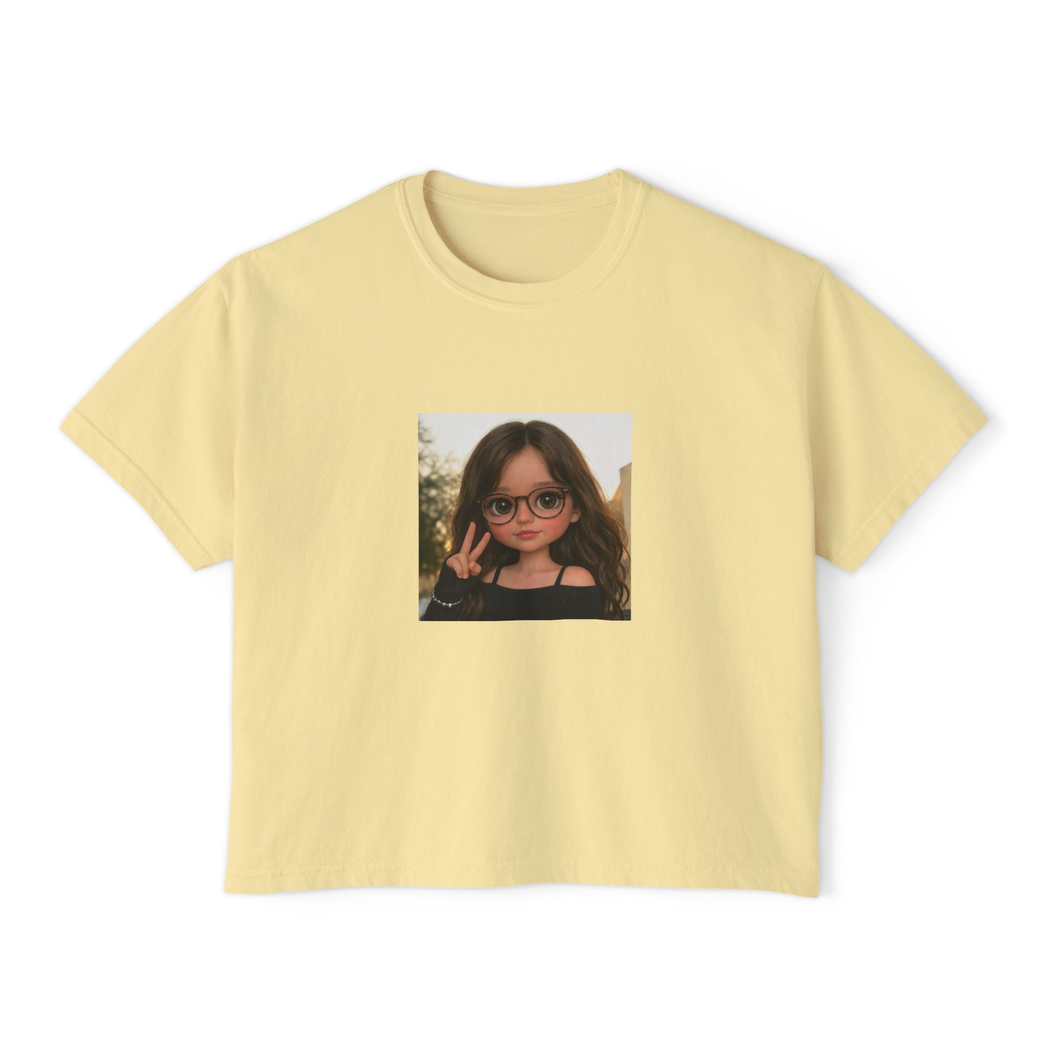 Boxy Tee — Cute Girl Photo Graphic Cropped T‑Shirt