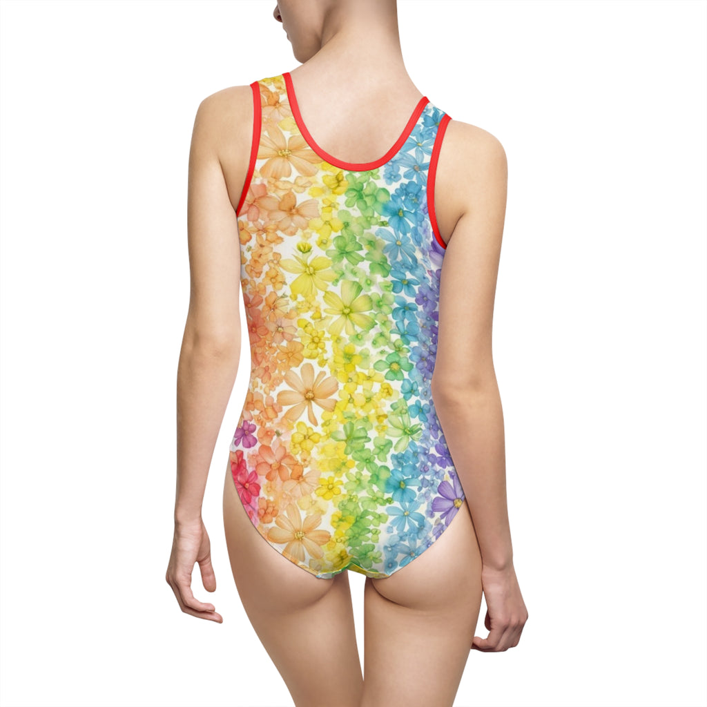 Floral Rainbow One-Piece Swimsuit — Vibrant Tropical Floral Print