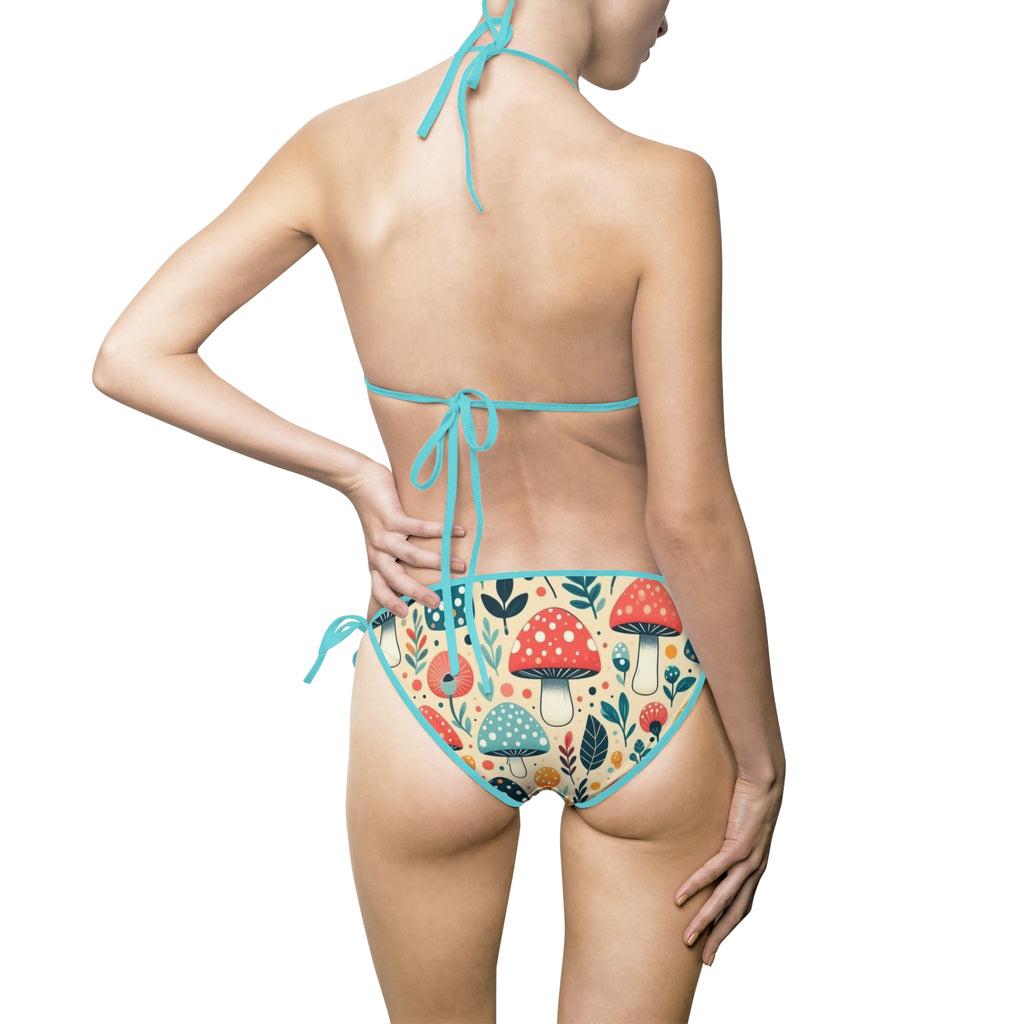 Floral Mushroom Print Bikini — Women’s Tie-Side Swimsuit