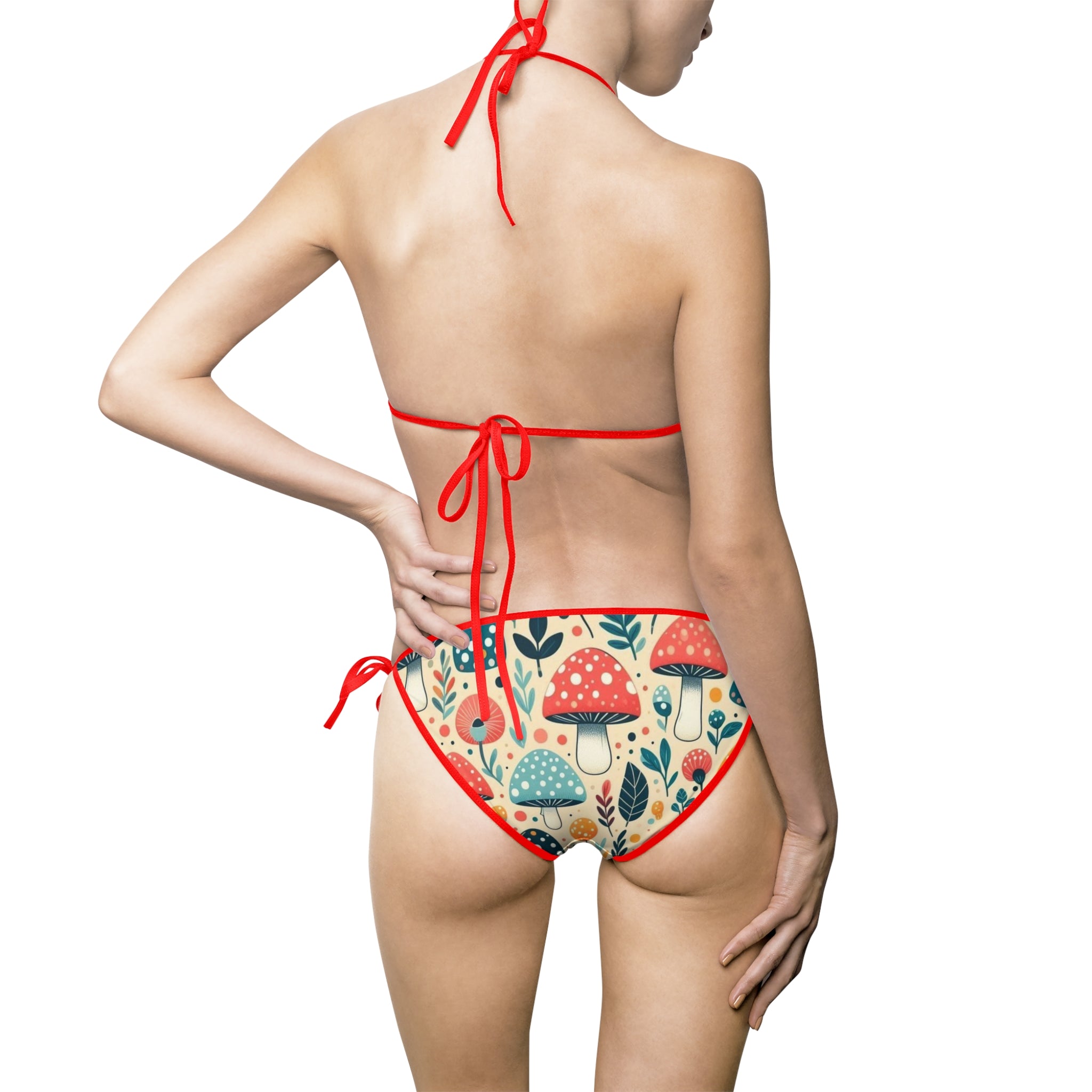 Floral Mushroom Print Bikini — Women’s Tie-Side Swimsuit