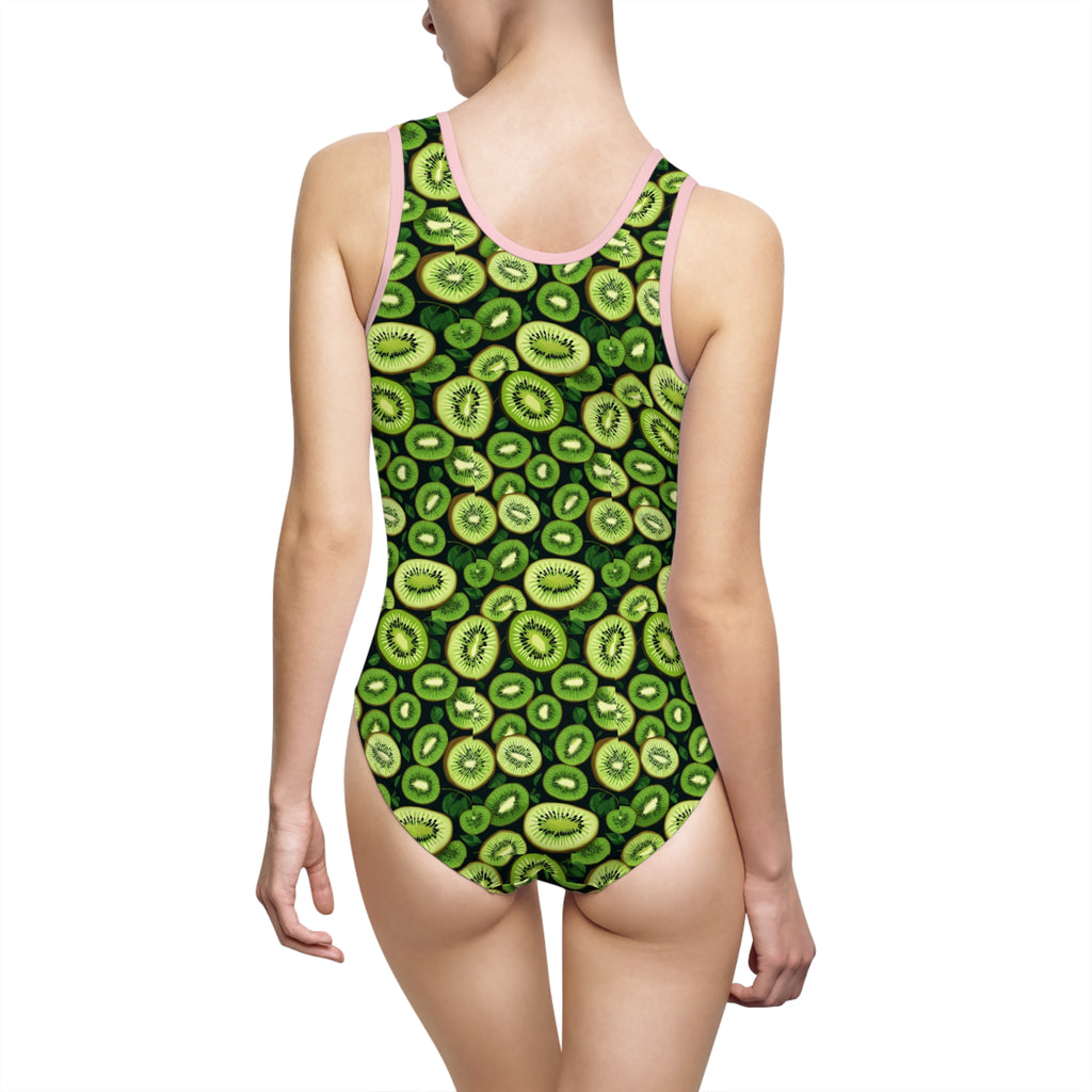 Kiwi Slice One-Piece Swimsuit — Fruit Pattern Bathing Suit for Women