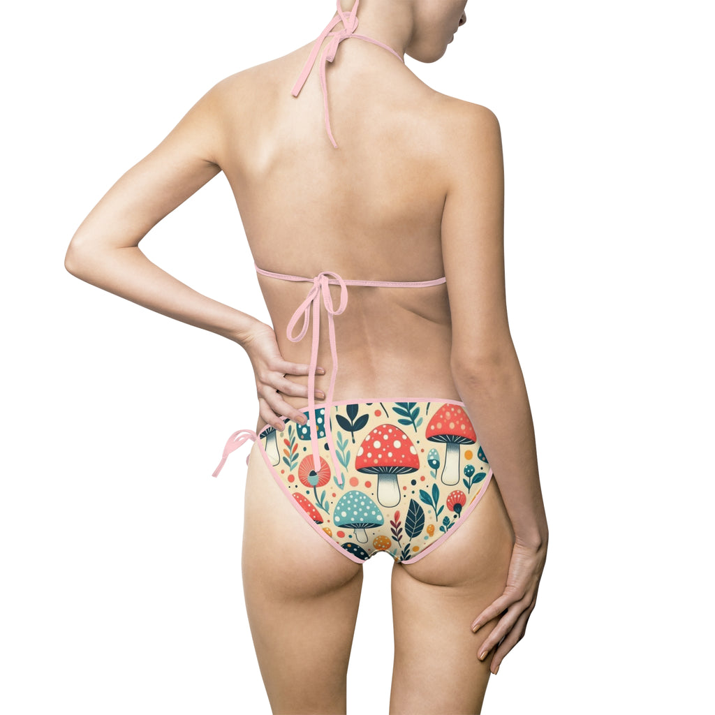 Floral Mushroom Print Bikini — Women’s Tie-Side Swimsuit