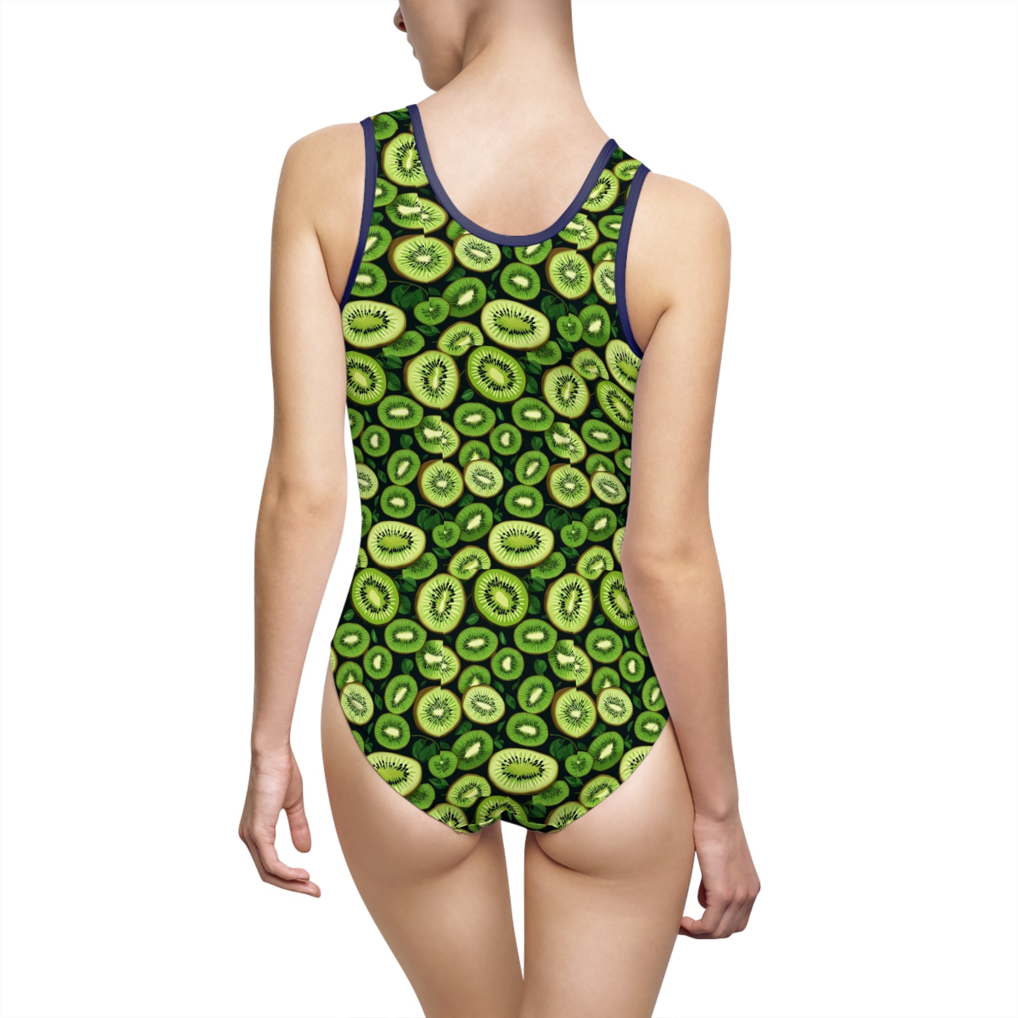 Kiwi Slice One-Piece Swimsuit — Fruit Pattern Bathing Suit for Women